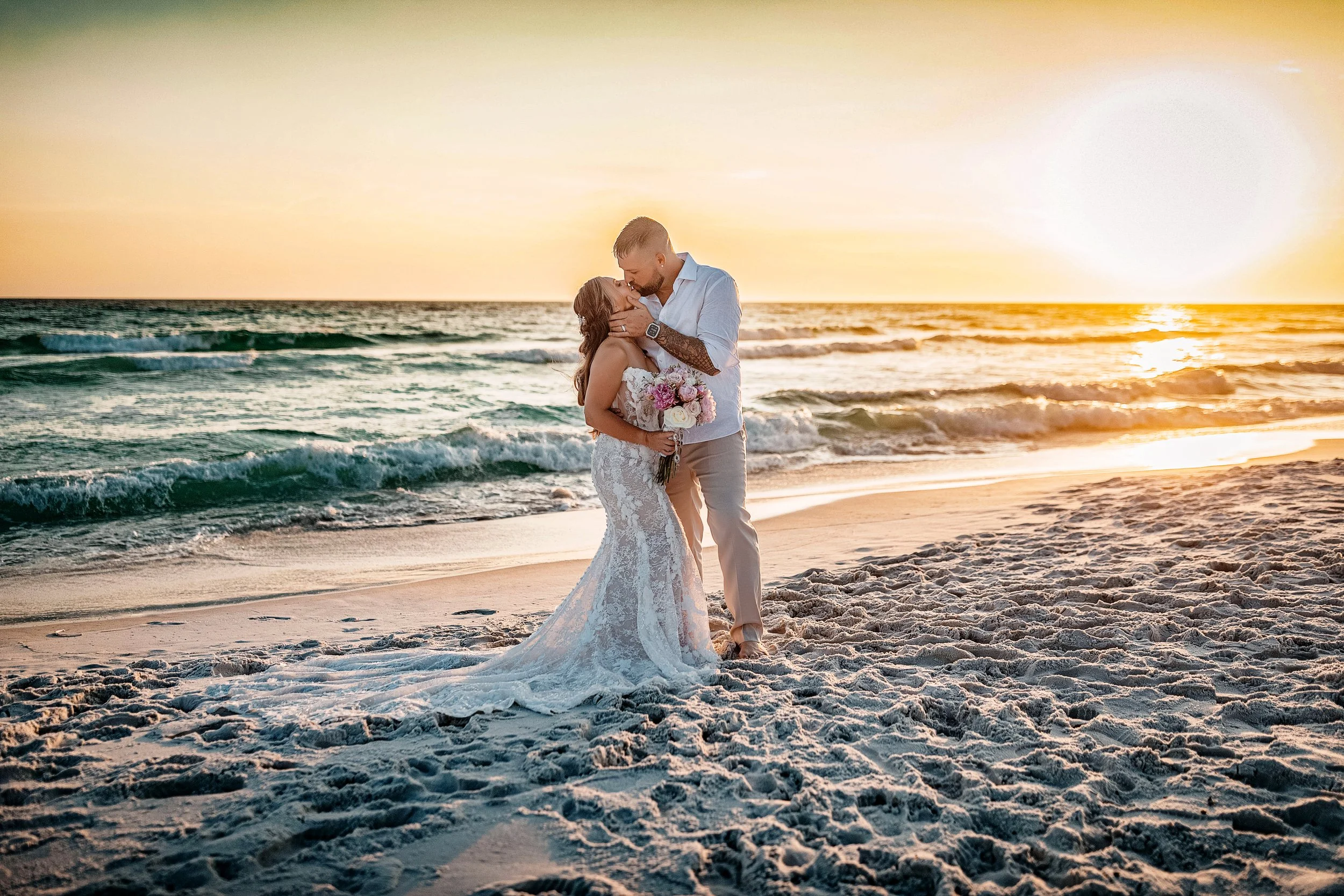 An IntimateAn Intimate Crystal Beach Ceremony. Lisa and Brody exchanged vows on the sand with 30–40 of their closest family and friends, keeping the ceremony heartfelt and personal.