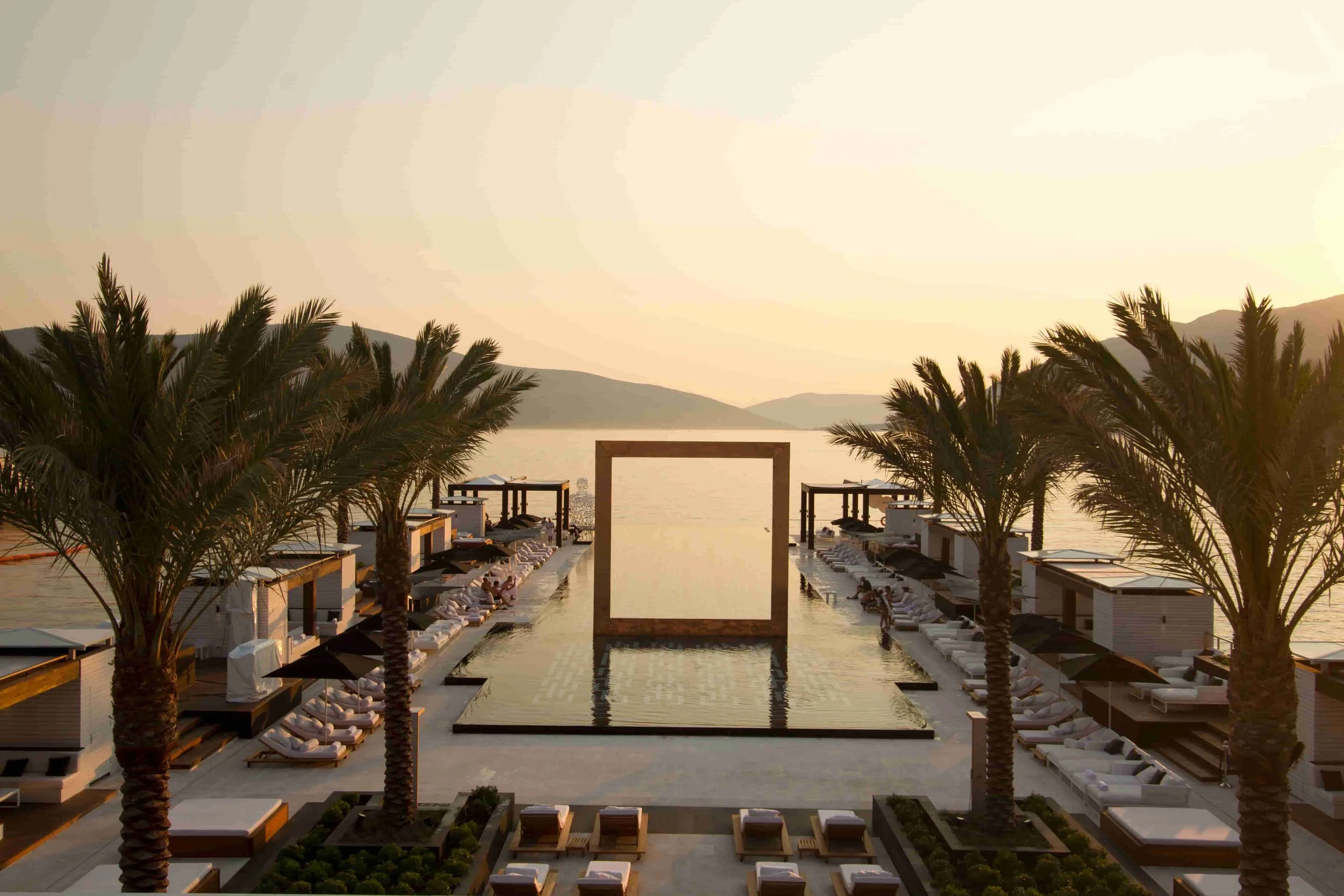 Porto Montenegro Yacht Club pool golden hour