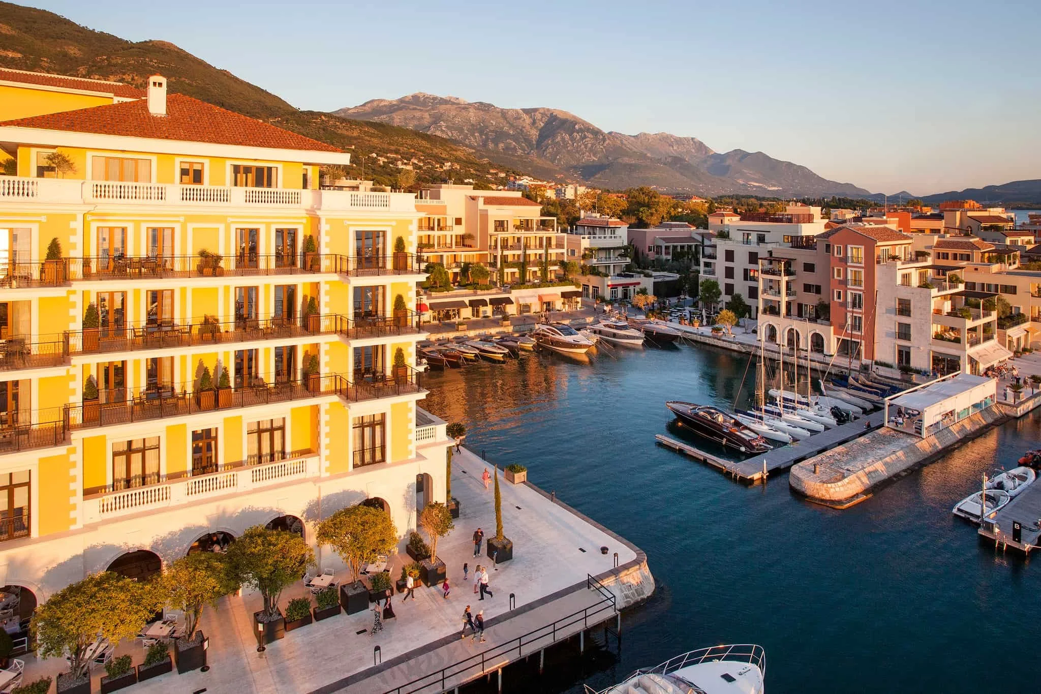 Porto Montenegro Venice Square golden hour