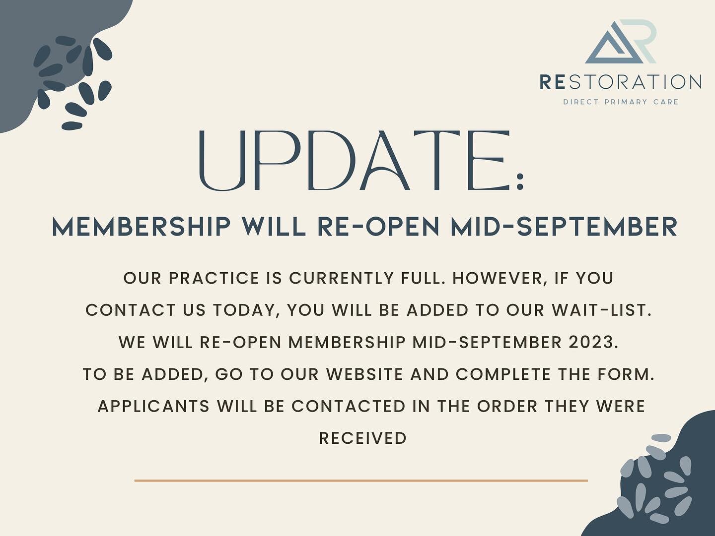 GREAT NEWS!

Membership will re-open mid-September!

Applicants will be contacted in the ordered they were received.

To be added to the wait list, fill out the form on our website. 

Link is in the comments! 🎉