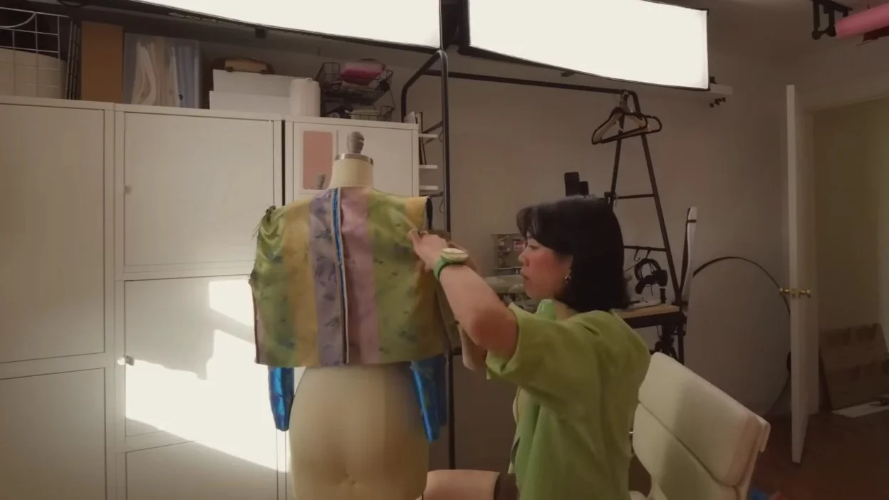 Pin the sleeves in the jacket, right sides touching