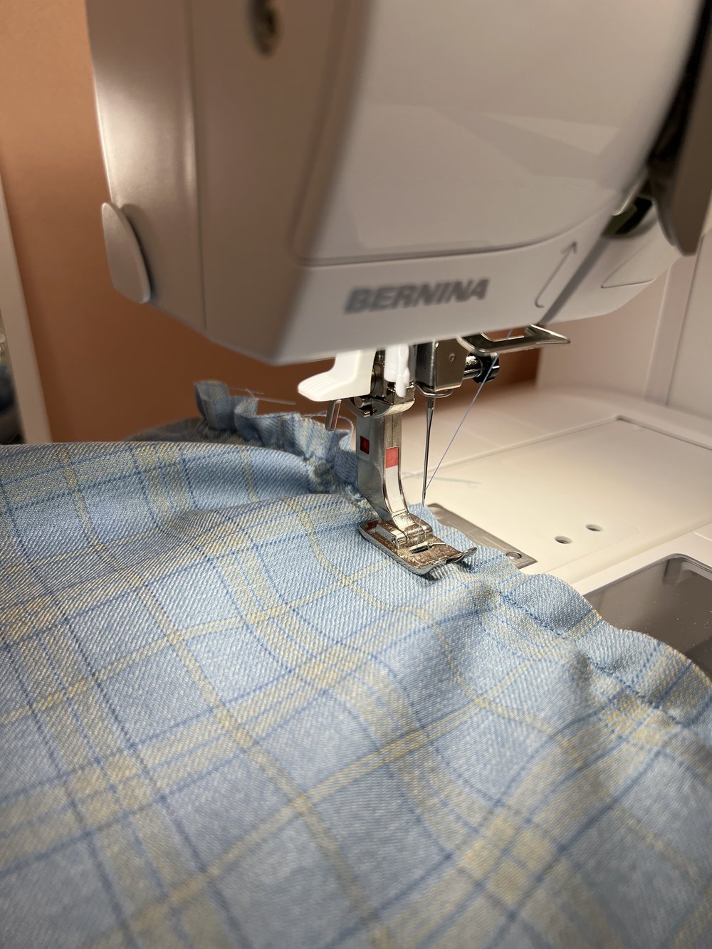 Begin sewing, providing stability to the material.