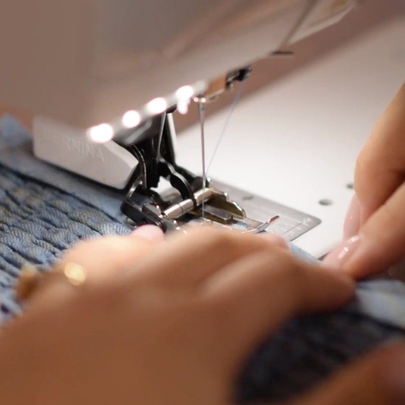 Begin sewing the bodice using a straight stitch and a walking foot.