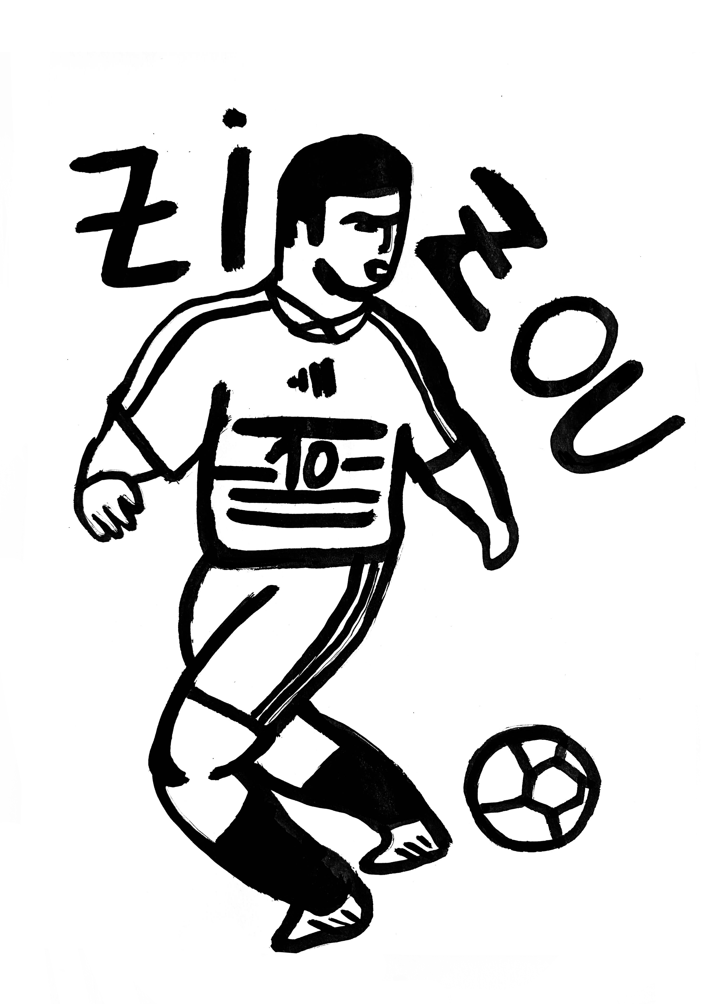 Illustration Zizou — tirage d’art A4 à l’encre de Chine par Twotma
