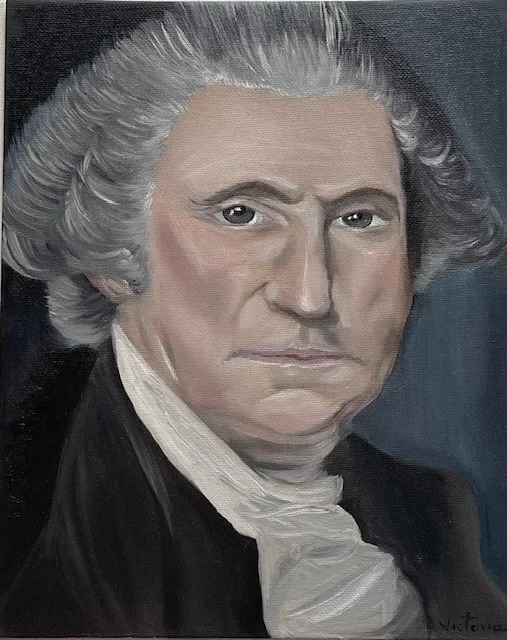 George Washington 
8x 10 oil on panel 
remembering how the 1st President of United States, named the Father of the country because he created the Americans constitution