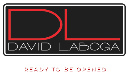 Logo with the initials 'DL' in red and white, and the name 'David Laboga' underneath, on a black background.