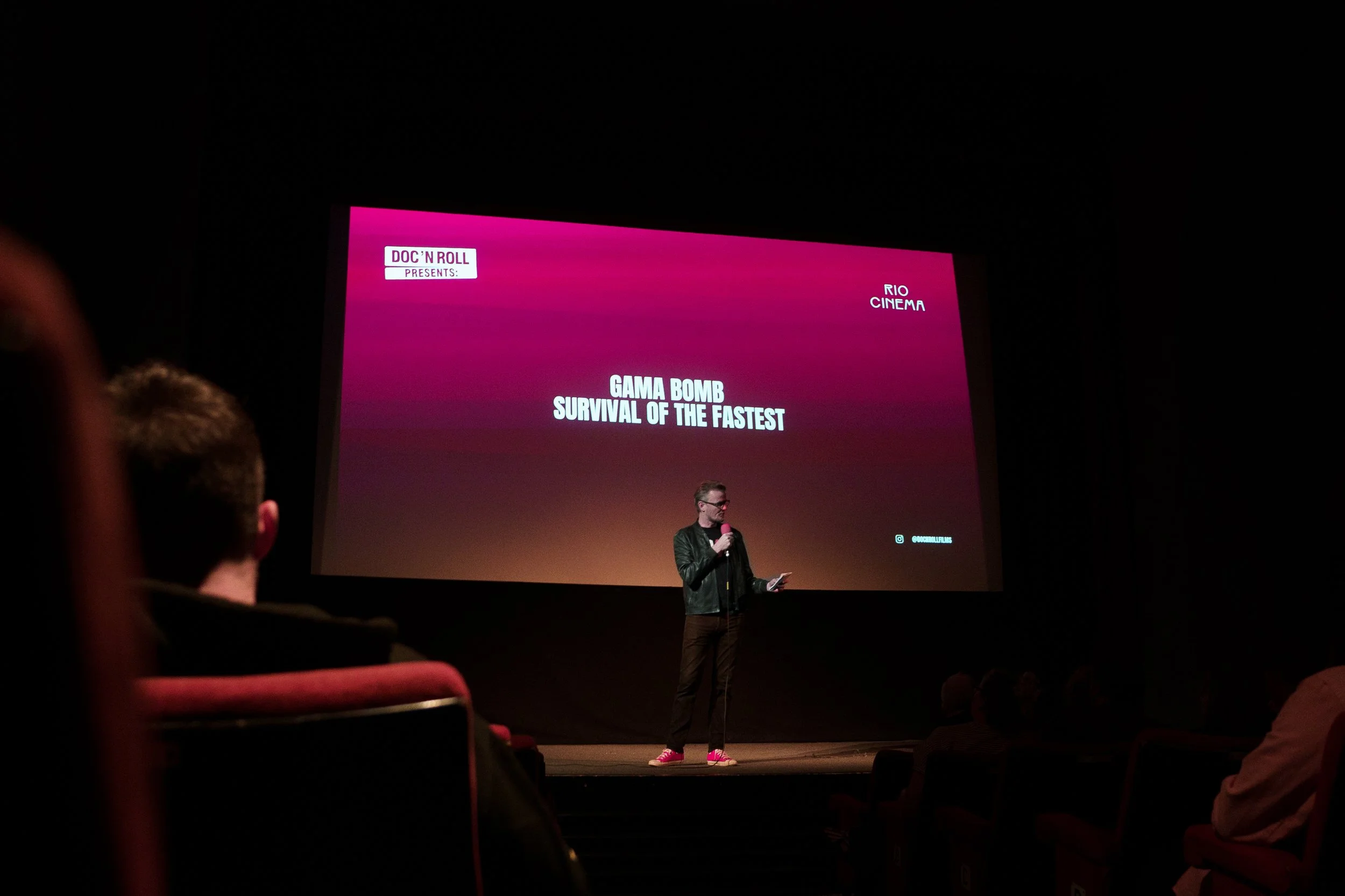 Colm Forde of Doc 'n' Roll introduces Survival of the Fastest at the Rio Cinema, London. Courtesy Quiet Child