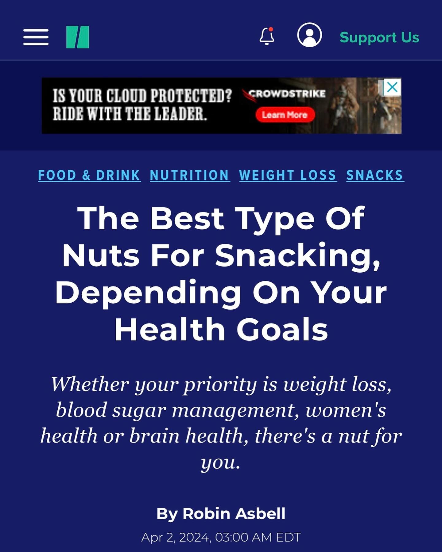 🤚 Are you a fan of including nuts in your eating plan? Nuts play an extra role in my diabetes management on top of their deliciousness. Including nuts with a meal or snack has the potential to help slow down the absorption of the carbs consumed. Nut