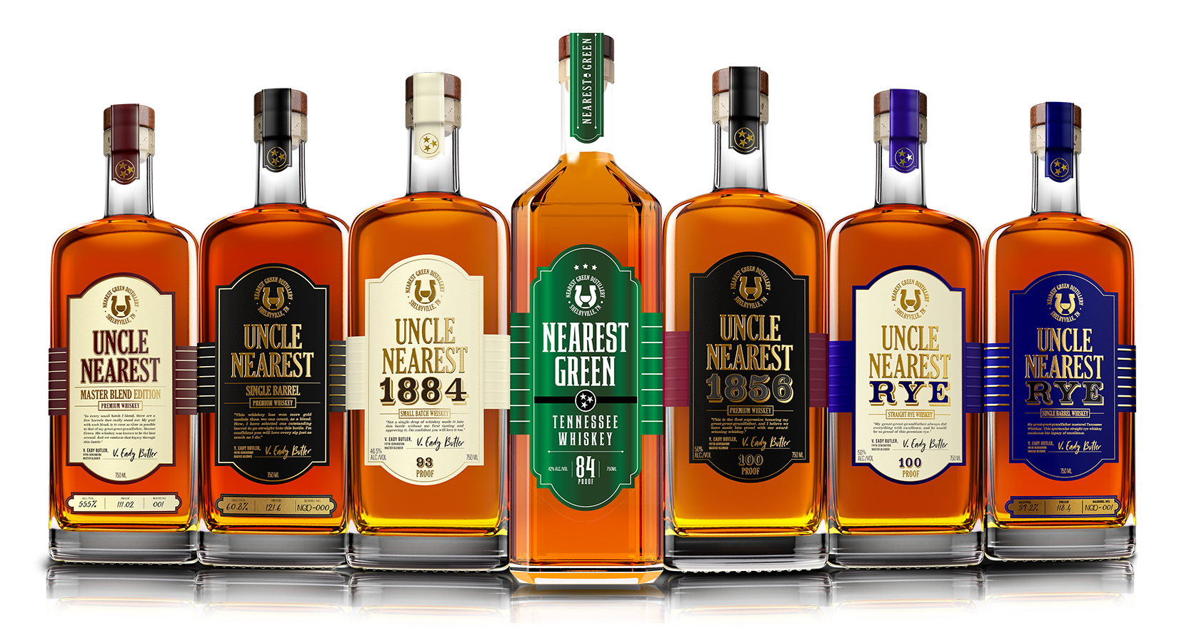 Image of products from Uncle Nearest Premium Whiskey, a bipoc style brand featured in Katie Colley's brand Library