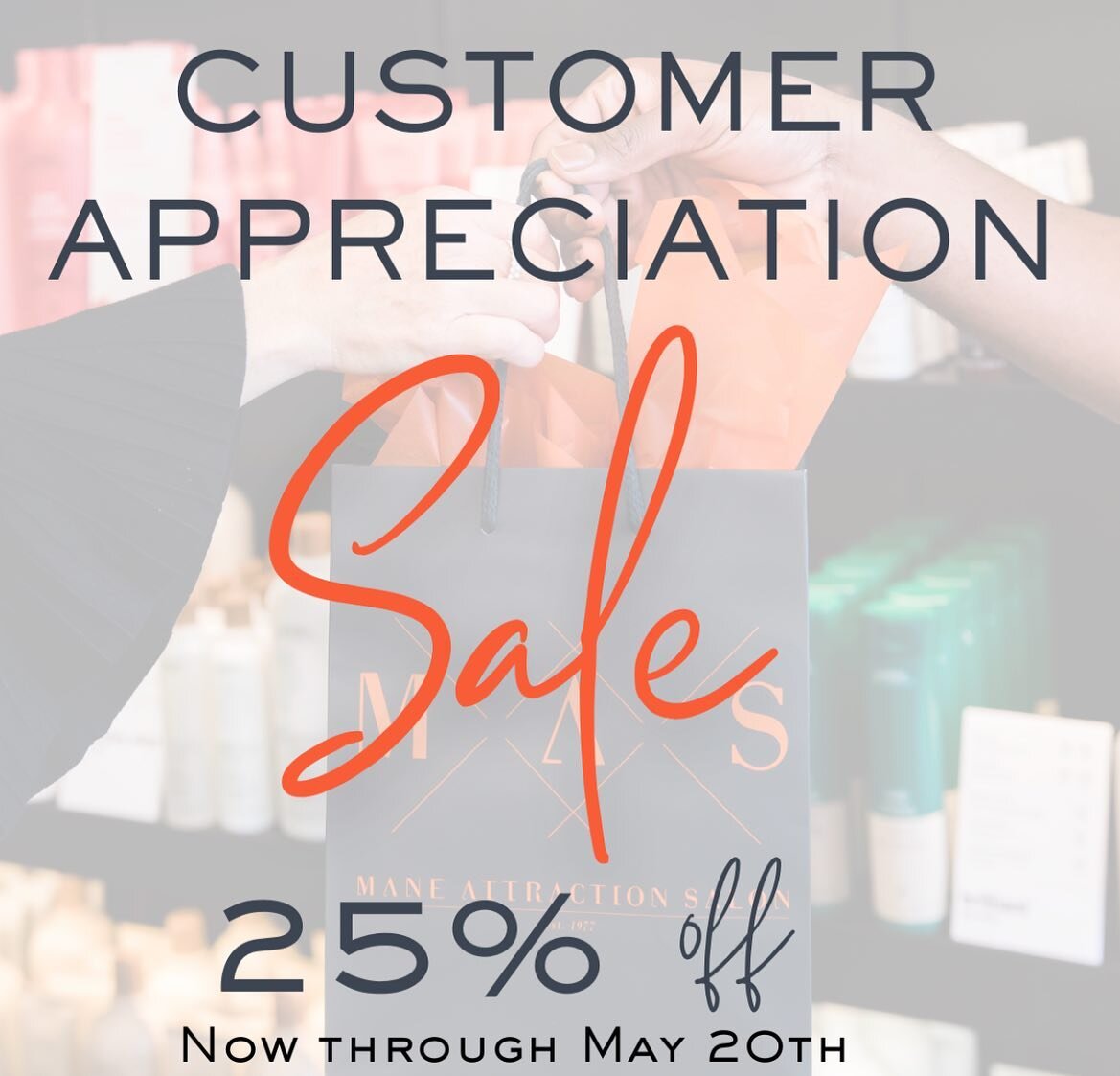 To all of our valued clients, our Client Appreciation Sale is on now through May 20th! Enjoy 25% off all product purchases in the MAS Shop. Plus, join us for two special events this week: 

Thursday, May 18th - Special guest Connie Estenson will be i