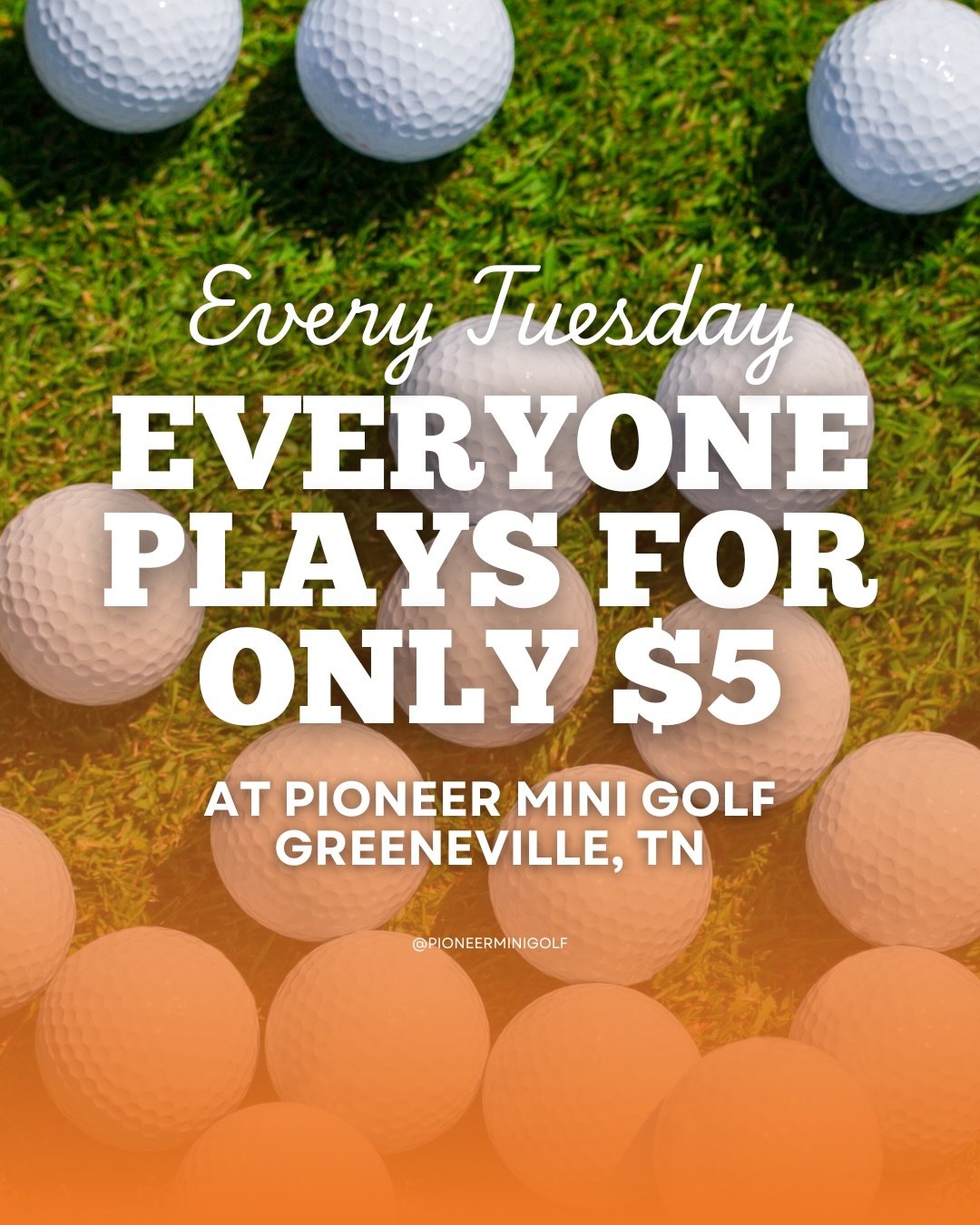 $5 mini golf is back &amp; now it&rsquo;s EVERY Tuesday &mdash; everyone plays for just $5 all day ⛳️✨ The perfect excuse for a low-cost night out with friends, family, or a date! Tag someone in the comments that you need to go with or send this to a