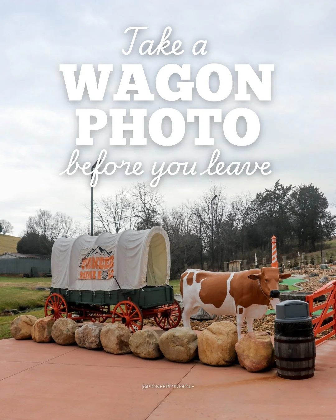 Do you have a picture in front of our iconic wagon? ⛳️✨

Upload it to social media, tag us, then show us at check-in for $5 off your next round! #PioneerMiniGolf #GreenevilleTN