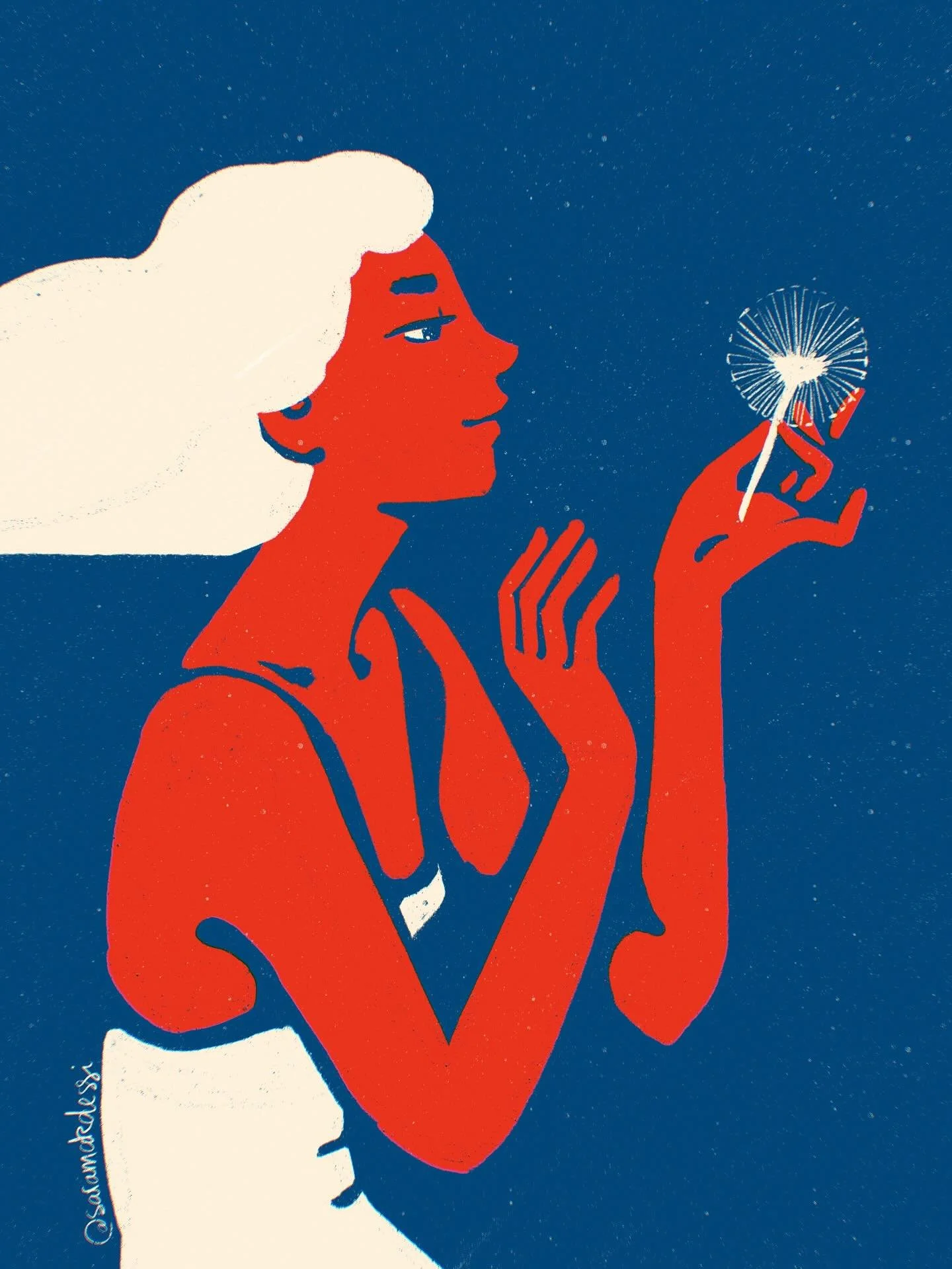 Dandelion. 
.
.
Illustration of a woman holding gently a dandelion. 
May 2025
#illustration #procreate #digitalart #instaart #womanartist