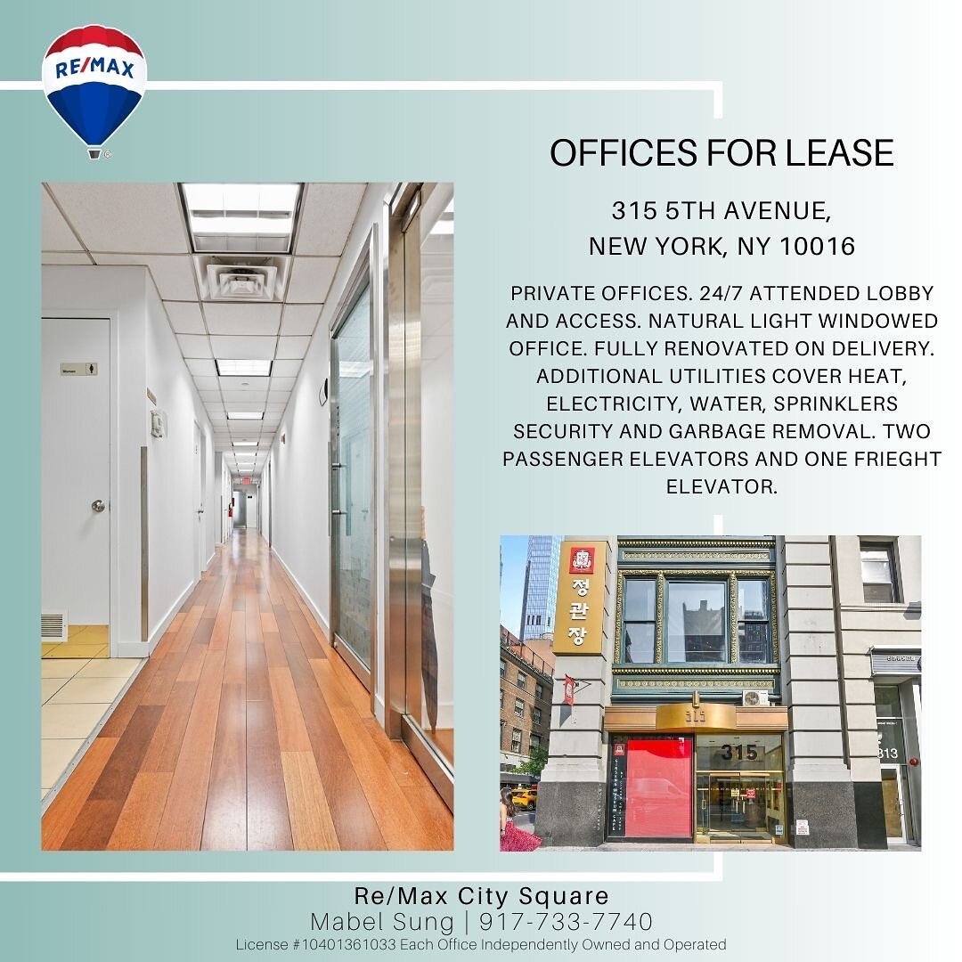 Amazing midtown offices centrally located to all major transportation.  Private offices w/prestigious profession industries.  View of the iconic Empire State Building from all windowed offices.  24/7 security. Call/text listing agent at 917-733-7740.