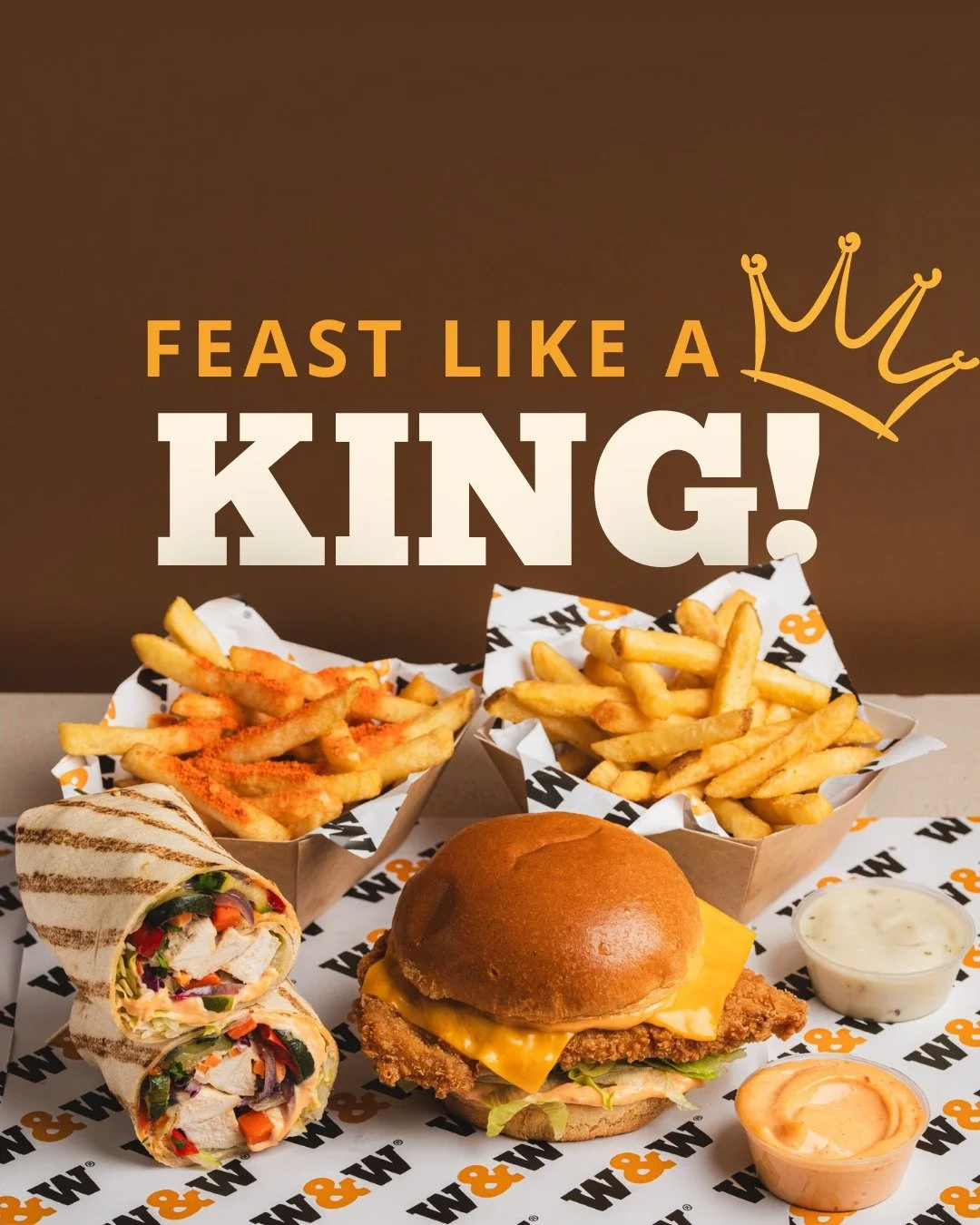 Don&rsquo;t settle for ordinary&hellip;
Feast Like a King. 👑

The W&amp;W Feast Bundle loads you up with any 2 of your favourite wraps or burgers, alongside 2 portions of fries and 2 dips, all big on flavour. Go on, you&rsquo;ve earned it.