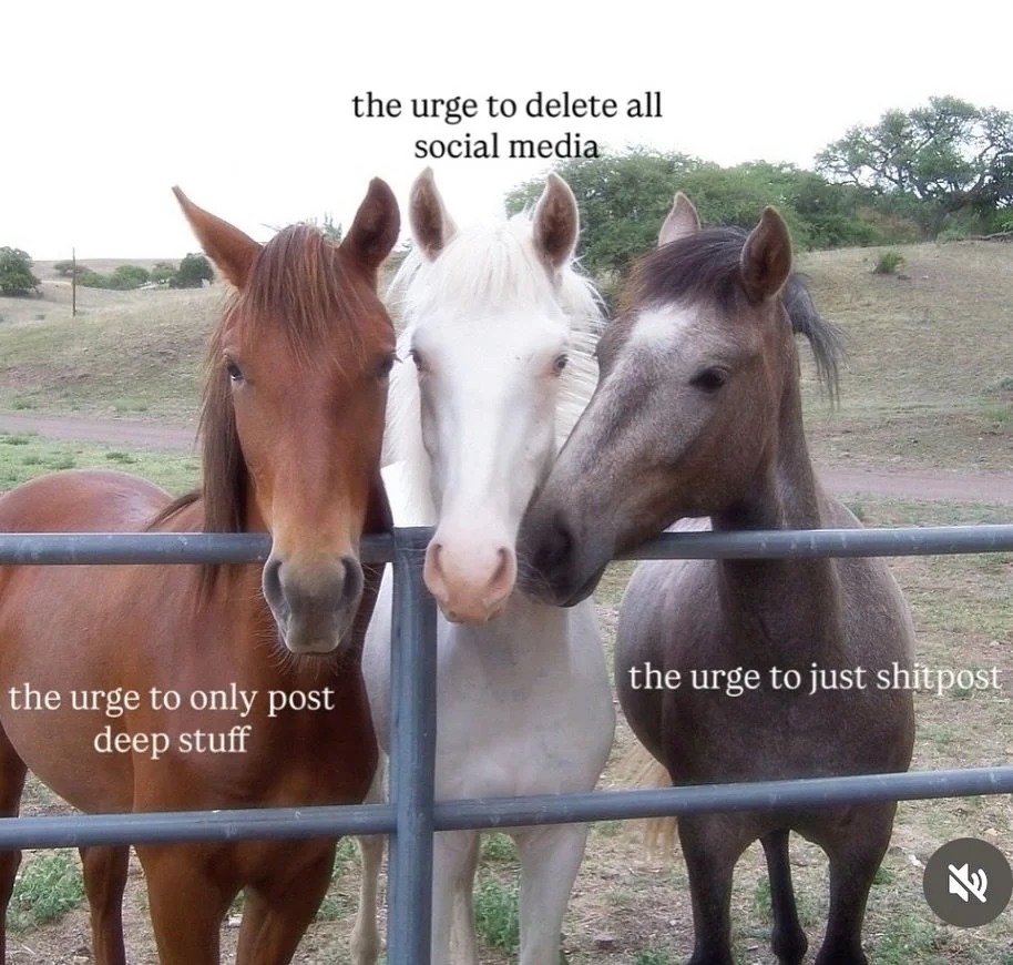 Inside you, there are three horses 🙈

Coming up to the end of the 28-day posting challenge and that is definitely how I feel. 

Also, does anyone else have a series of pictures of their dog posing with Cybertrucks they send to their friends for laug