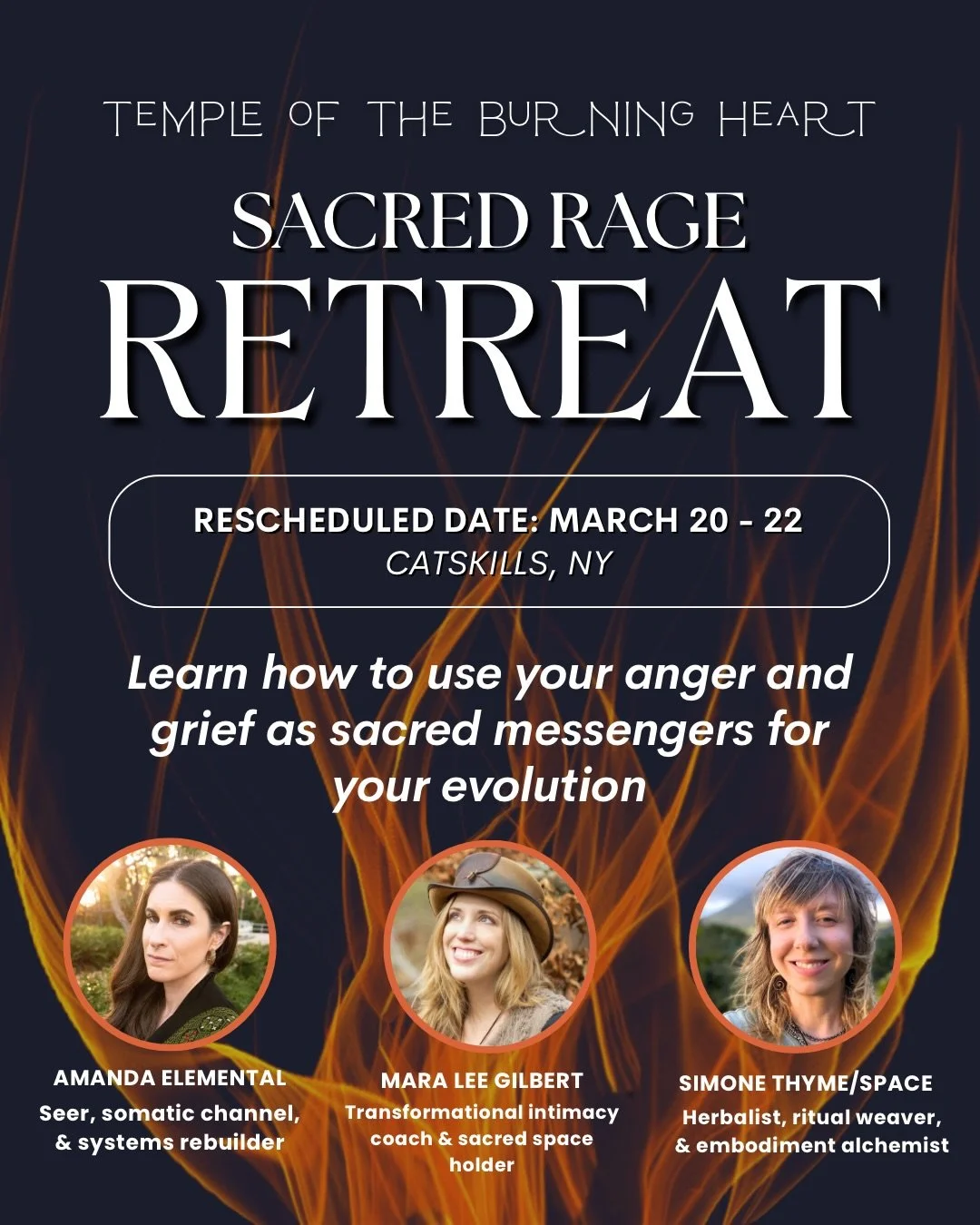 The sacred rage retreat had to be rescheduled due to weather. 

 New dates: march 20-22 | catskills, ny

We&rsquo;re coming together to do what most of us were never taught to do: work with our rage instead of against it. 

Most of us learned early t