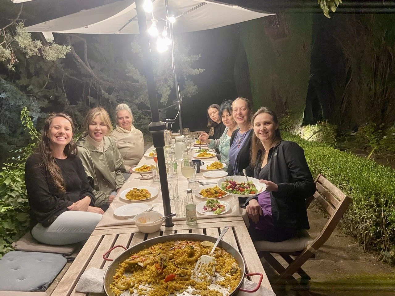 Vegan Paella dinner enjoyed in the garden