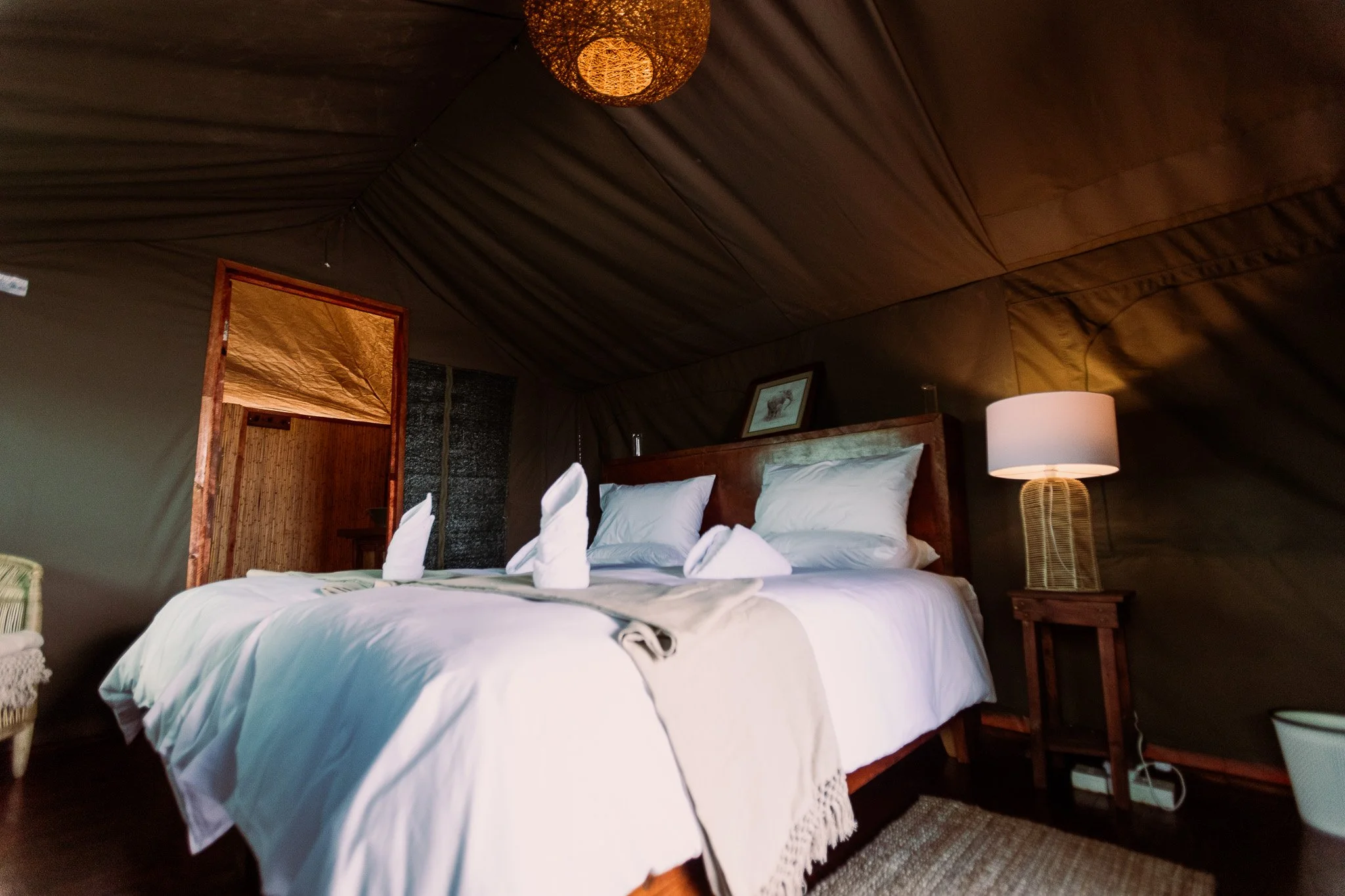Premium glamping tent at Munga Plains yoga and safari camp in Botswana