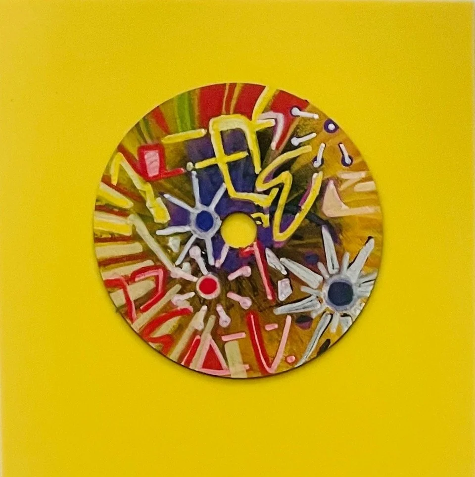 Golden Burst_ Painted CD on 8x8_ Acrylic panel.jpeg