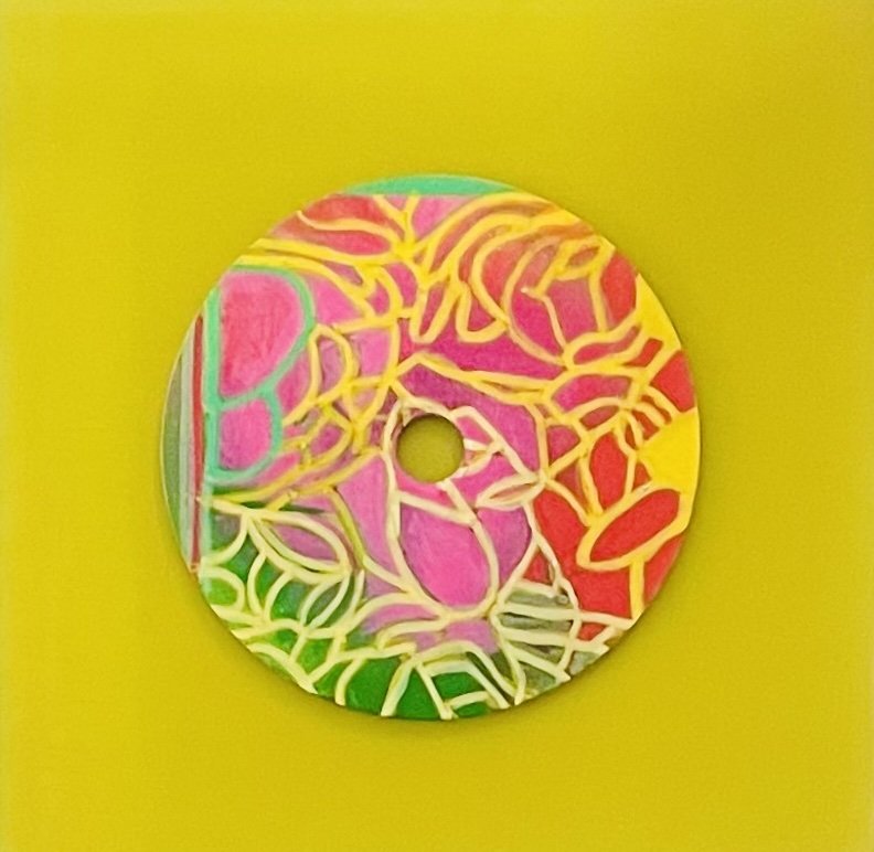 Floral Carnival_Painted CD on 8x8_acrylic panel.jpg .jpeg