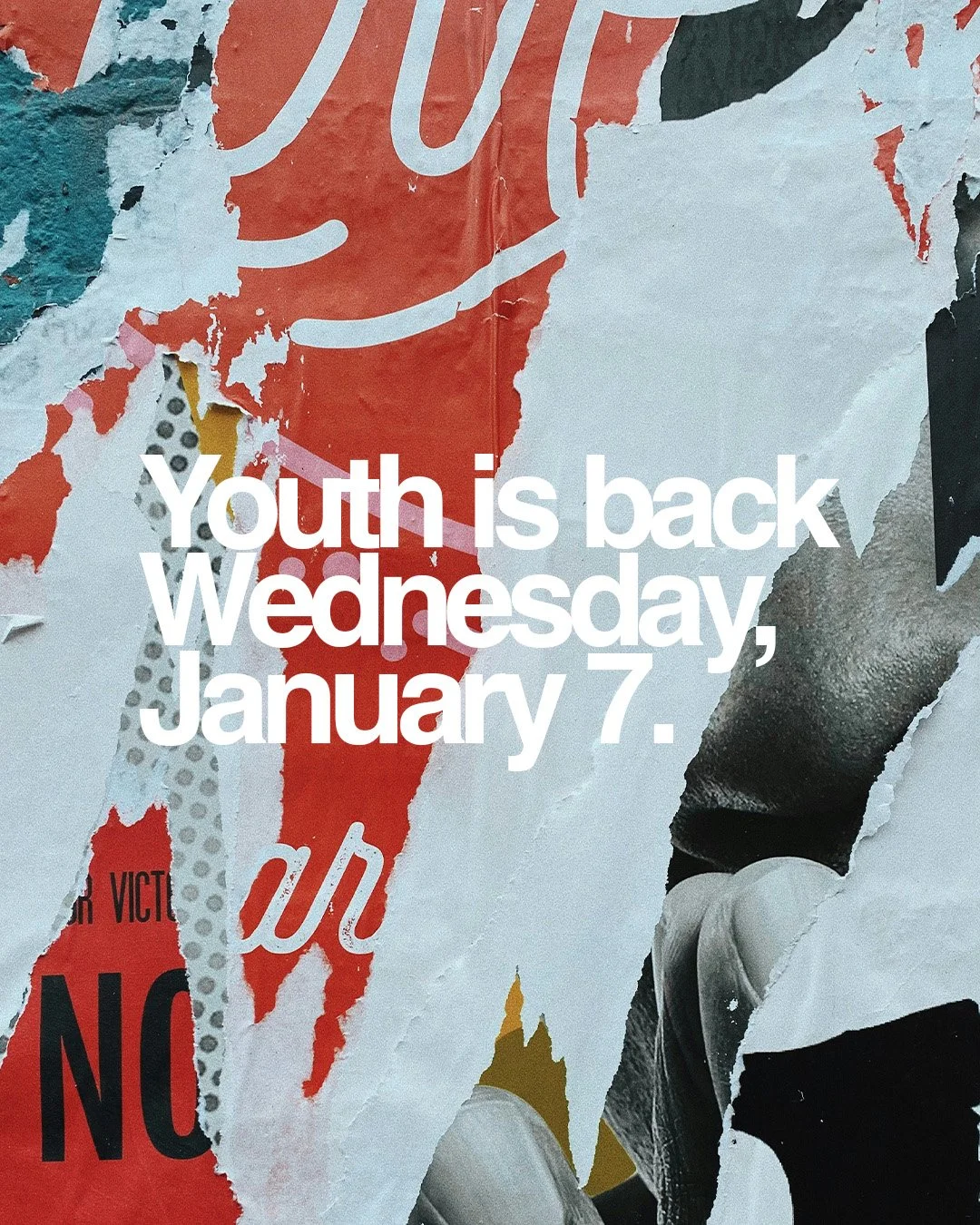 Youth is back this Wednesday, January 7. See you and all your friends there at 6:30pm!
