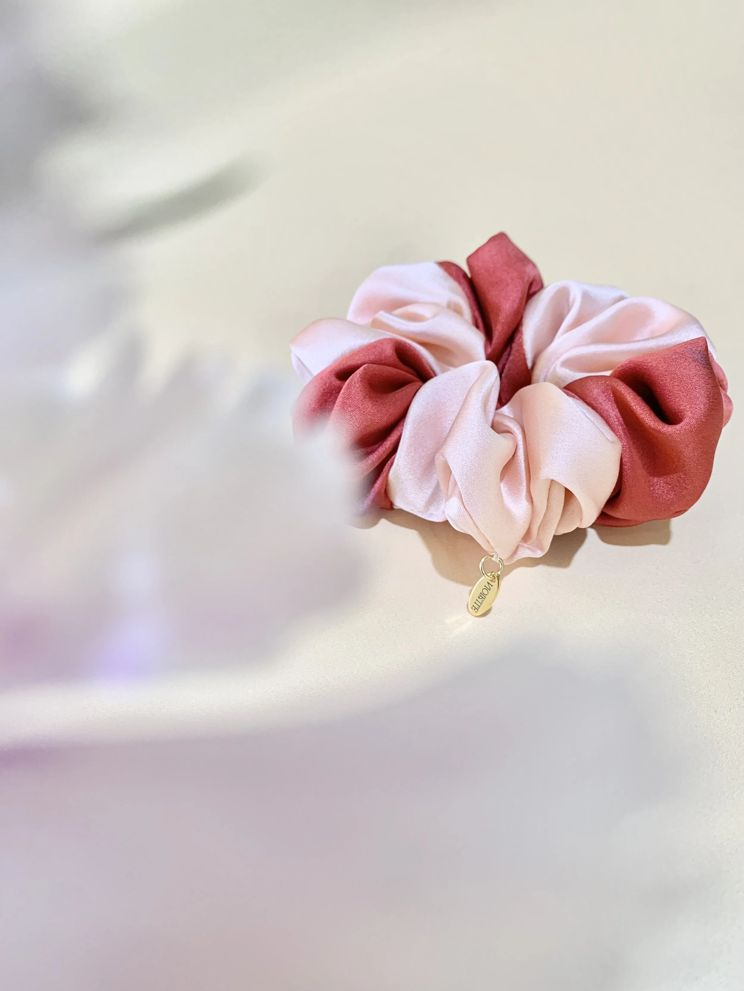 Violette silk accessories and gifts - naturally dyed with botanicals and blooms - Australian Made - Candy Cane Petite Silk Scrunchie 6.jpeg