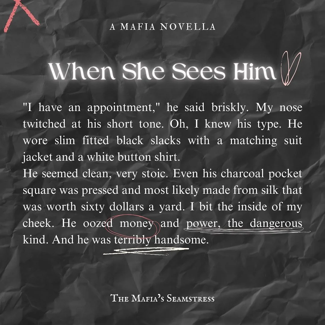 That first meeting&gt;&gt;&gt;

✨The Mafia&rsquo;s Seamstress
-OUT NOW

🖤Novella
🧵Hidden Identity
🖤Forced Proximity
🧵Dark-ish Romance
🖤Black Cat x Grump
🧵Portuguese FMC

🏷️ #mafiaromance #mafiaromancebooks #spicybooks #novella #kindleunlimited