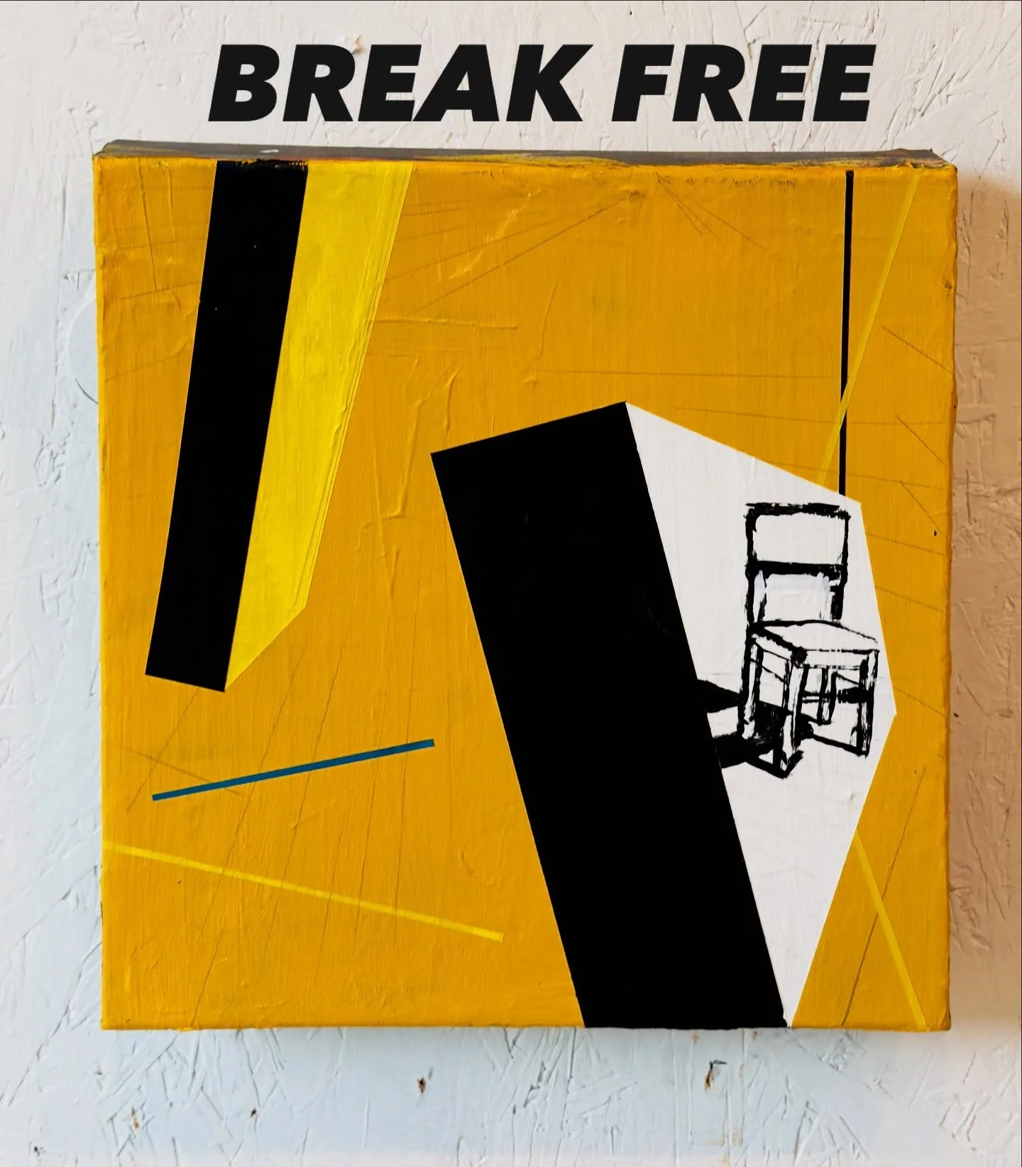 Break Free
Juan Chavez 
Acrylic and Pencil, 2024 
10 x 10 inches 

✨ Break Free✨ 
This piece is my journey to liberate myself from a sedentary lifestyle. 🪑💻 

For years, I spent hours sitting at work, only to come home and do more of the same. This
