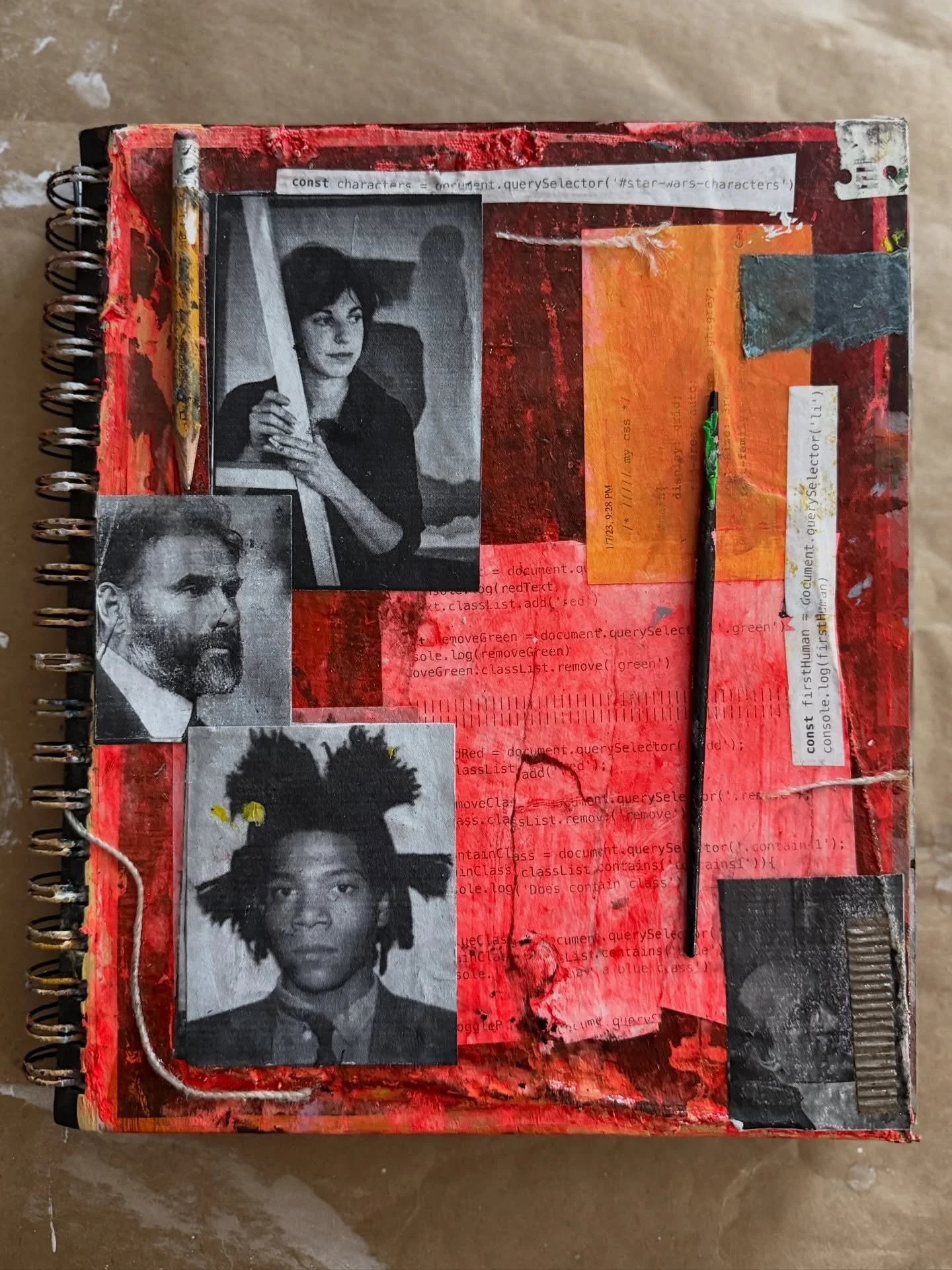 The one tool I always use is my art book.

I used to avoid using one, I thought everything had to happen on canvas.

Now I know it&rsquo;s where I can experiment, risk, and play.

It&rsquo;s the world that collectors never see, the beginning of every