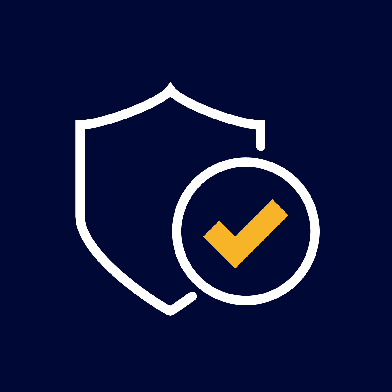 Security shield icon with a yellow check mark in a circle