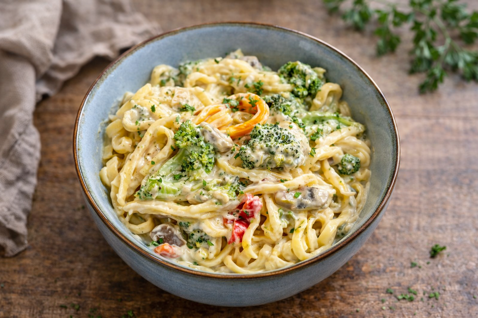 Fettuccine Alfredo Loaded with veggies