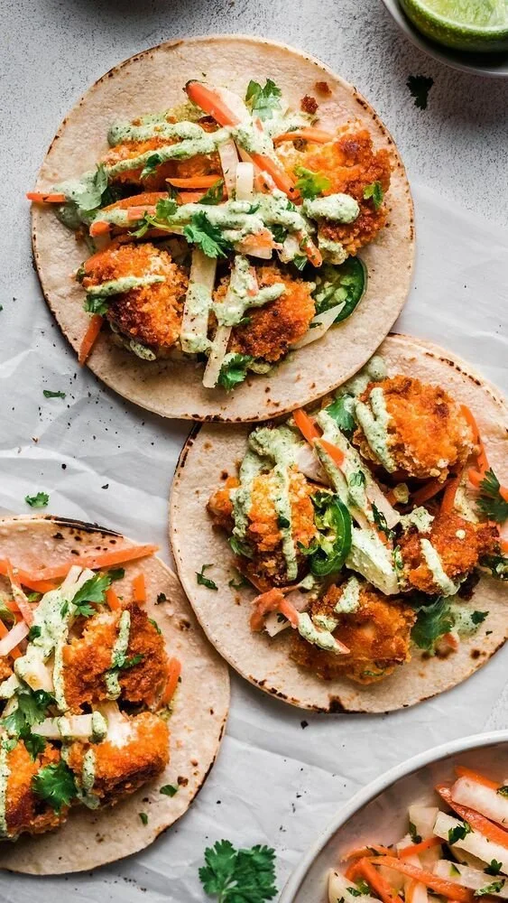 Crispy Cauliflower Tacos with Jicama-Carrot Slaw