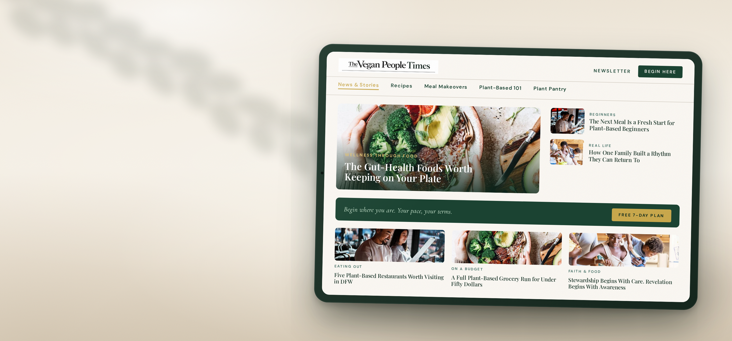 The Vegan People Times on a tablet