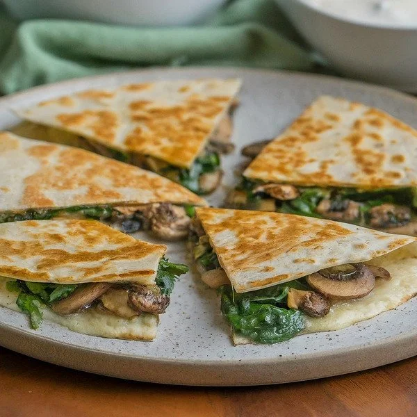 Vegan Quesadilla with Mushrooms and Spinach