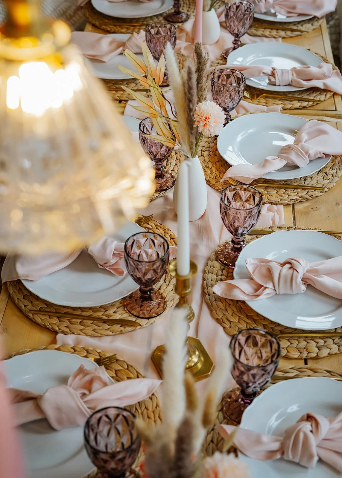 Boho-style mother’s blessing table with soft linens and natural textures, designed by Calgary event planner Neesa and Co.