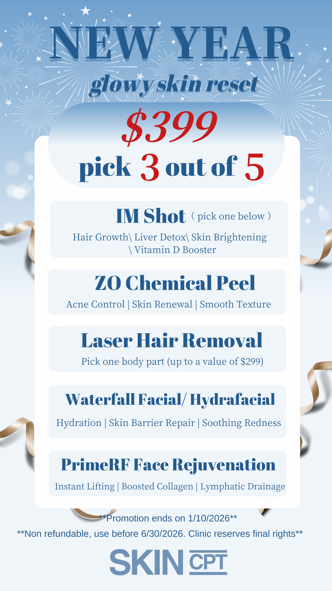 laser hair removal, facial, deep cleanse, skin tightening, IM shot, nutrition