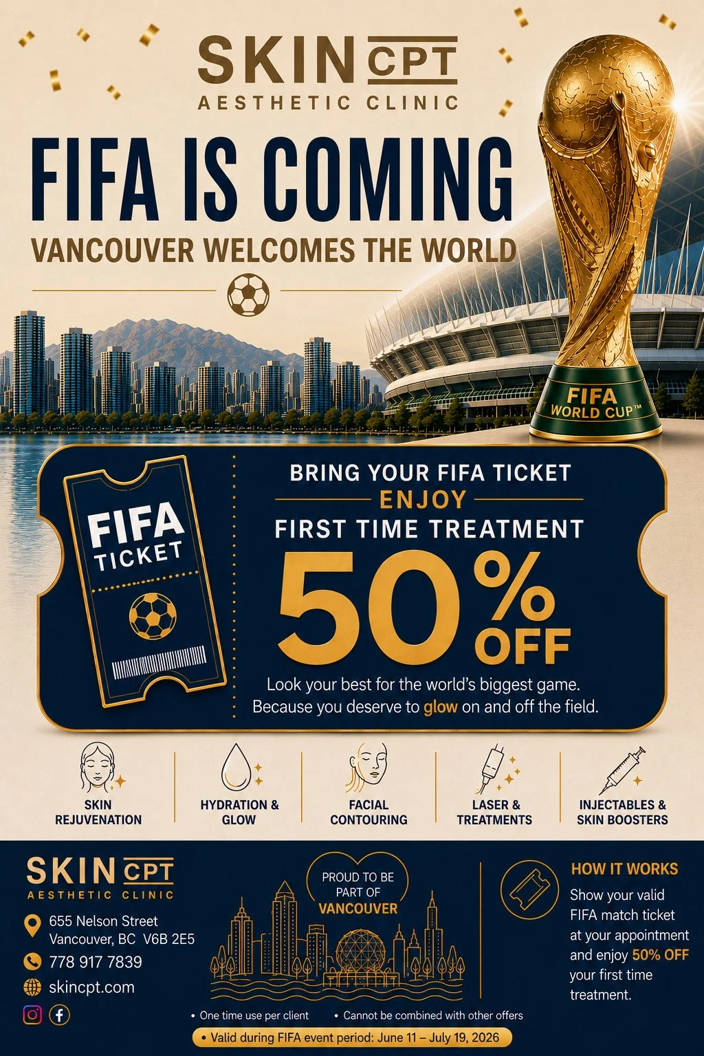 skincpt clinic offers 50% off on selected treatments to FIFA match ticket holders