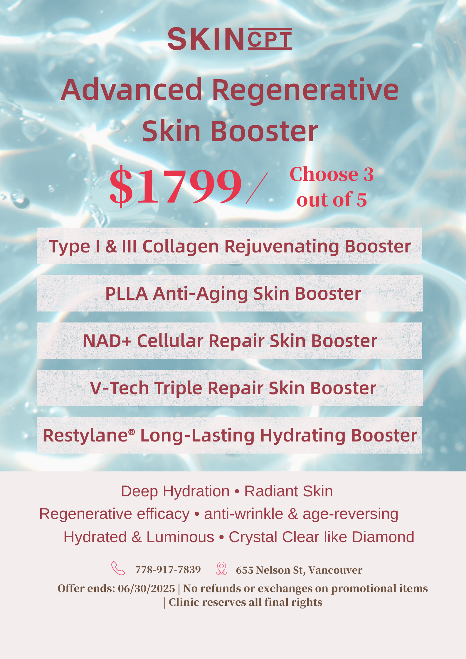skincpt offers advanced skin booster treatments that allows multi purposes, improve collagen, smoothe fine lines, firming and tightening effects.