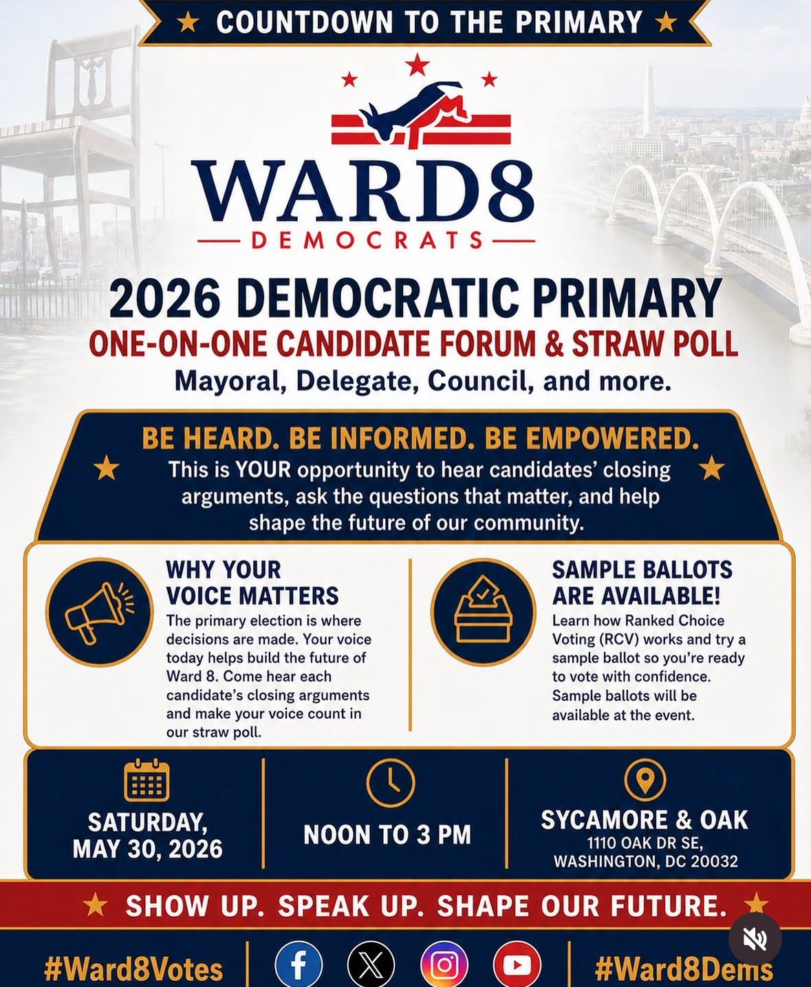 Ward 8 Democrats - 2026 Democratic Primary One-on-One Candidate Forum & Straw Poll