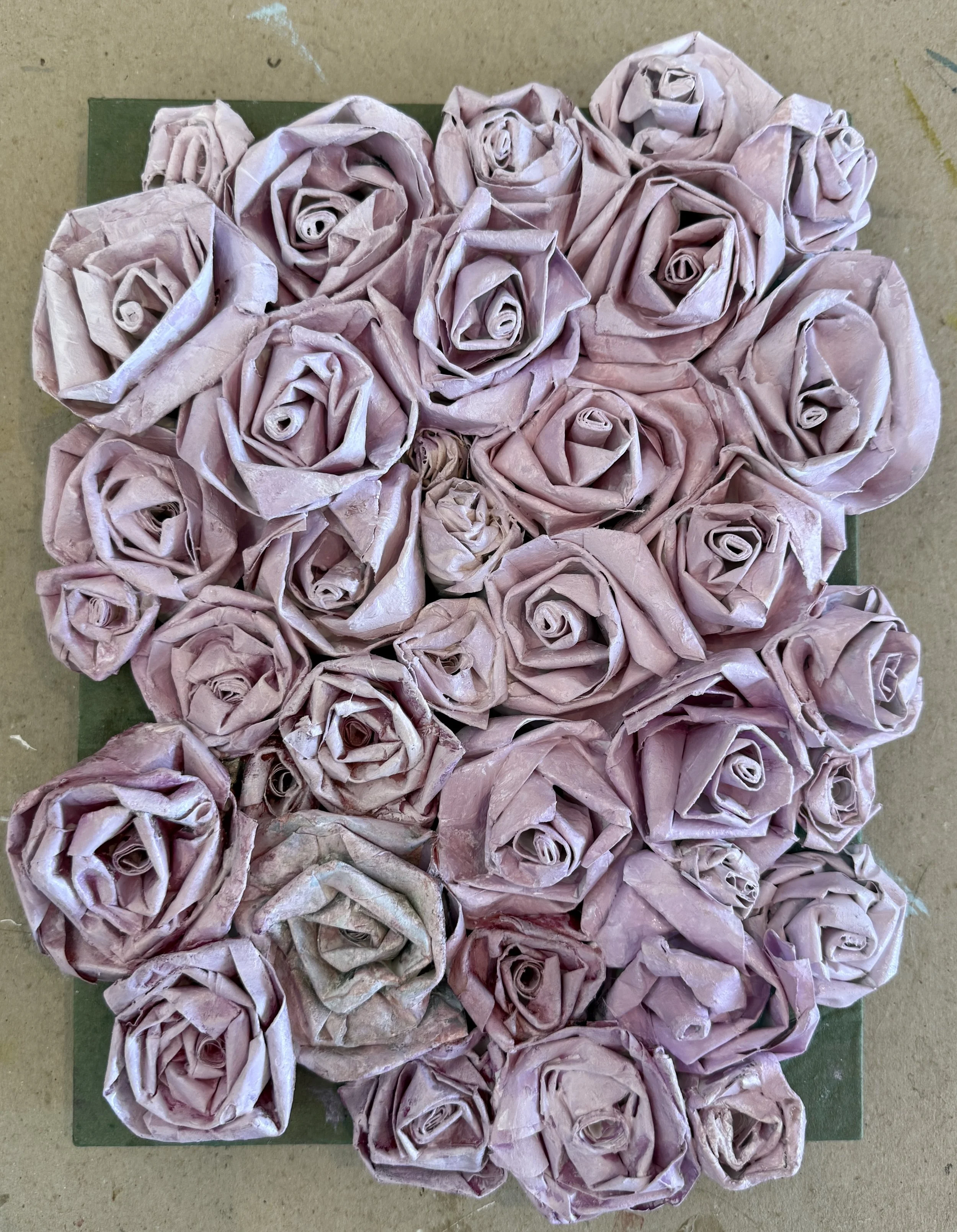 A Tight Bunch 2
 
Dye, Acrylic, Vinyl, Cardboard, Archival Adhesive on Board
 
10 x 13 x 2.5 in.