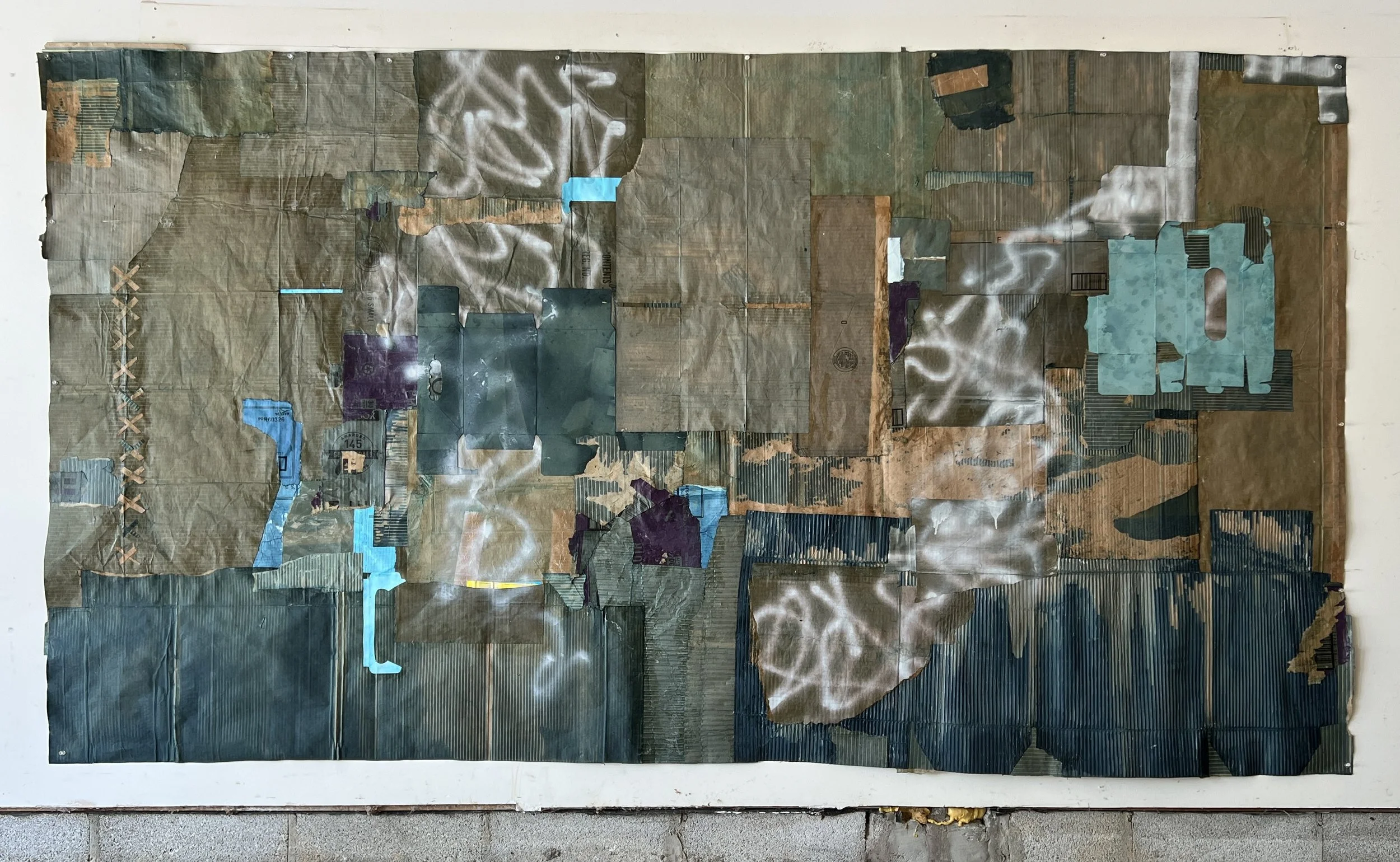 A 
Tight Bunch, Big Blue Green  Cardboard, Acrylic & Archival Adhesive, 108 x 60"