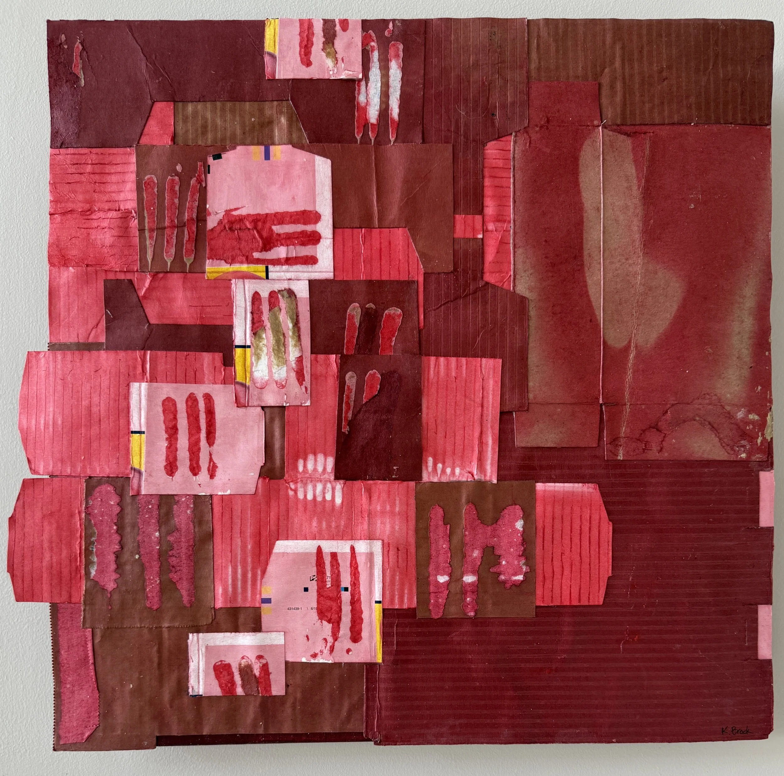 A Tight Bunch, 17  Acrylic, Dye, Cardboard & Archival Adhesive on Canvas, 21.25 x 20 x 1.5"