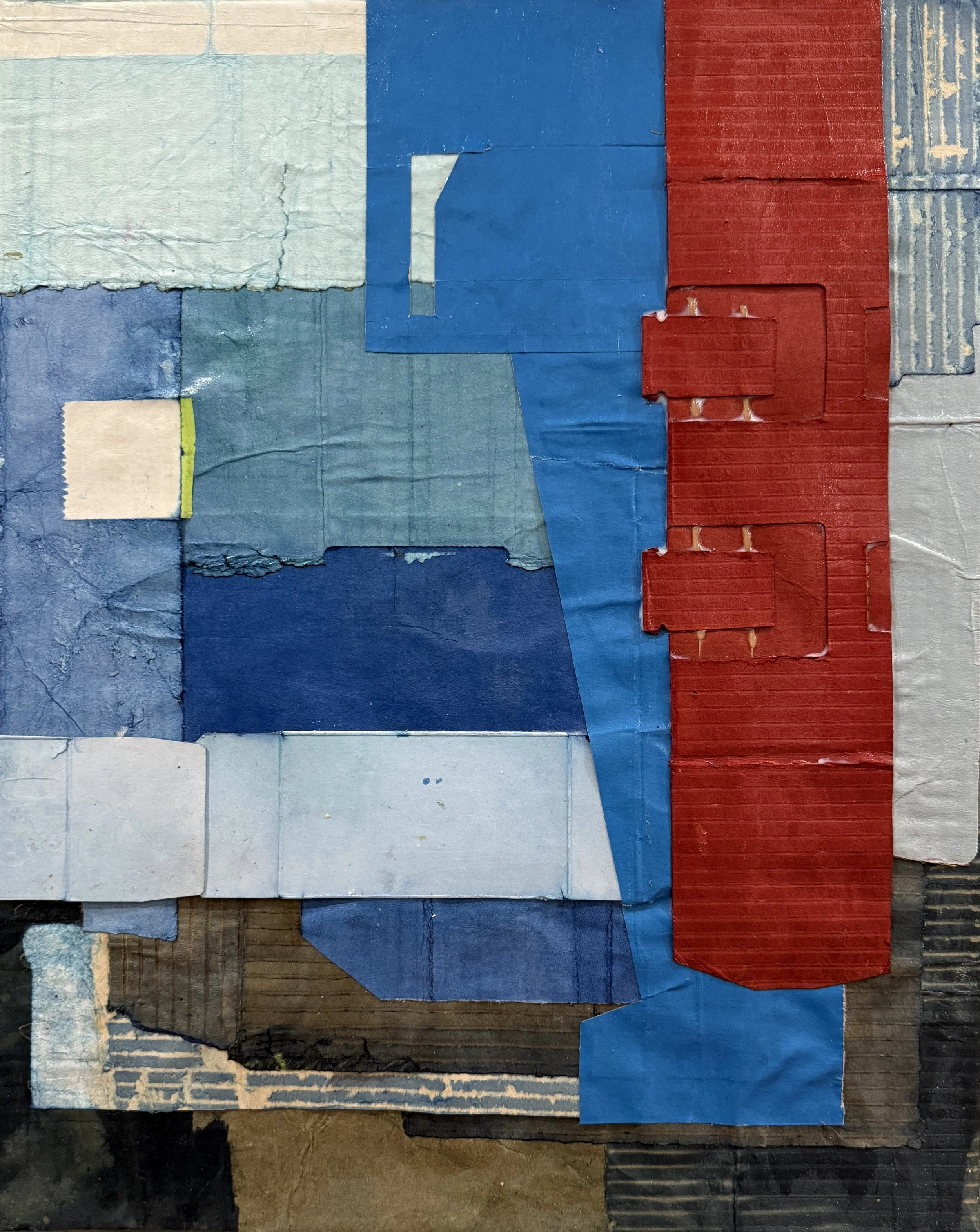 A Tight Bunch, 15  Dye, Cardboard, Tape, Archival Adhesive on Canvas, 16 x 20 x .75"