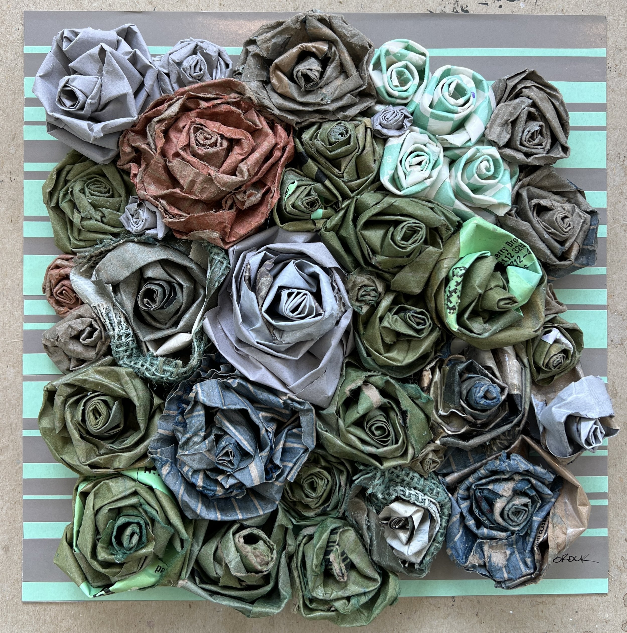 A Tight Bunch 
 
Dye, Cardboard, Adhesive & Acrylic on Board
 
10 x 10 x 2.5 in