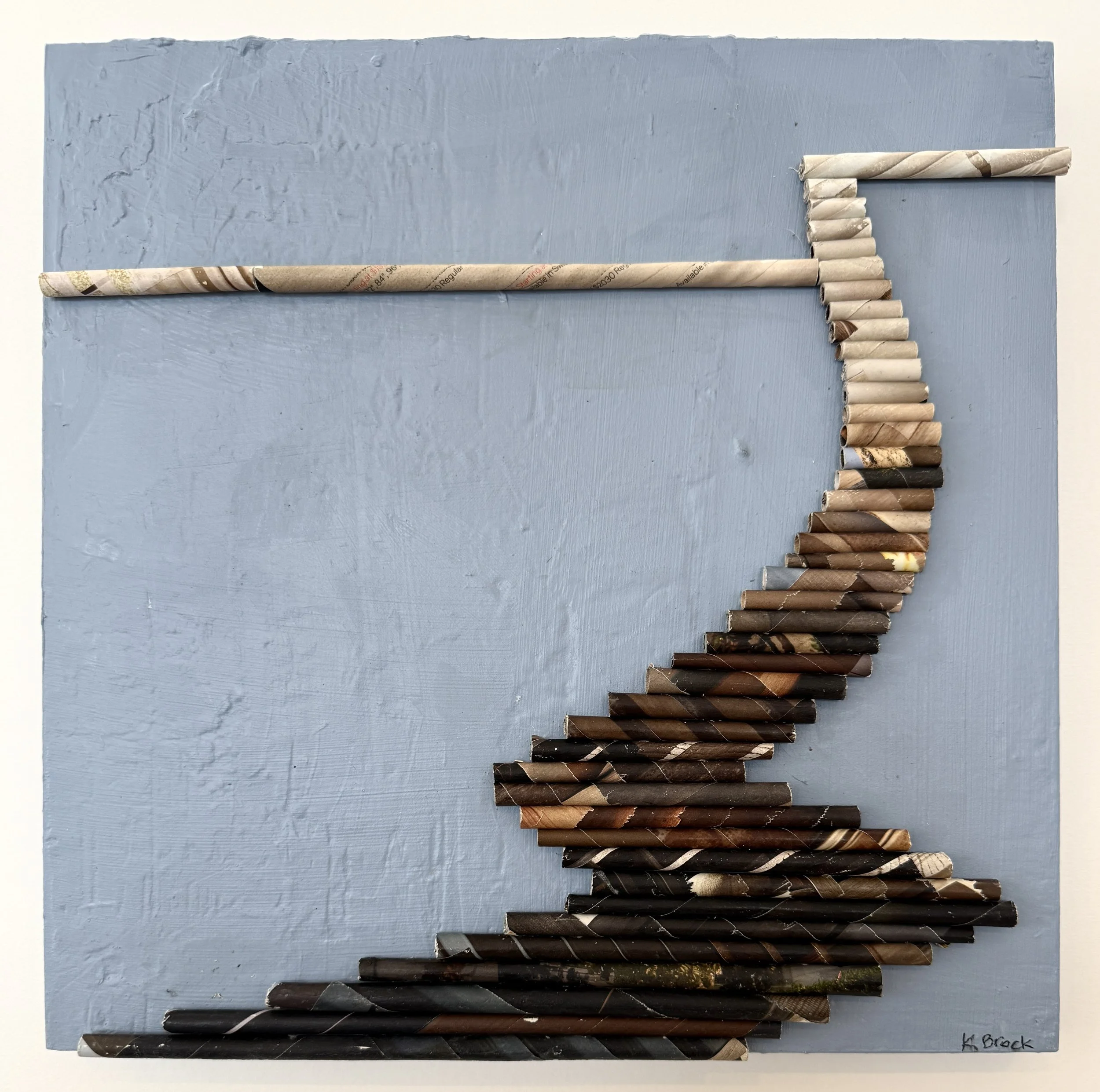 A Tight Bunch, Egret  Catalog Paper, Plaster, Acrylic, Archival Adhesive on Board, 12 x 12 x .75"