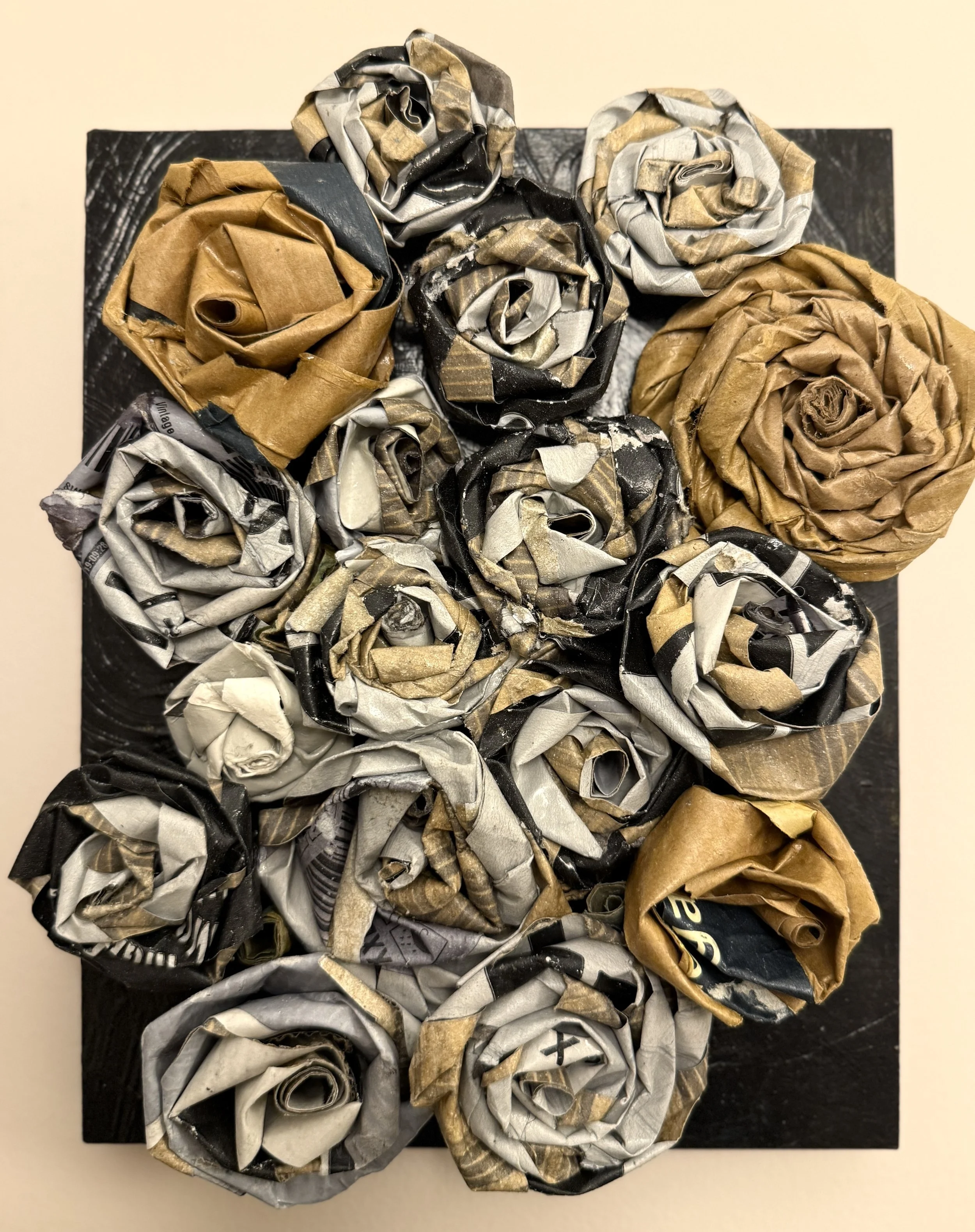 A Tight Bunch 4
 
Dye, Cardboard, Acrylic & Adhesive on Board
 
8 x 10 x 2 in