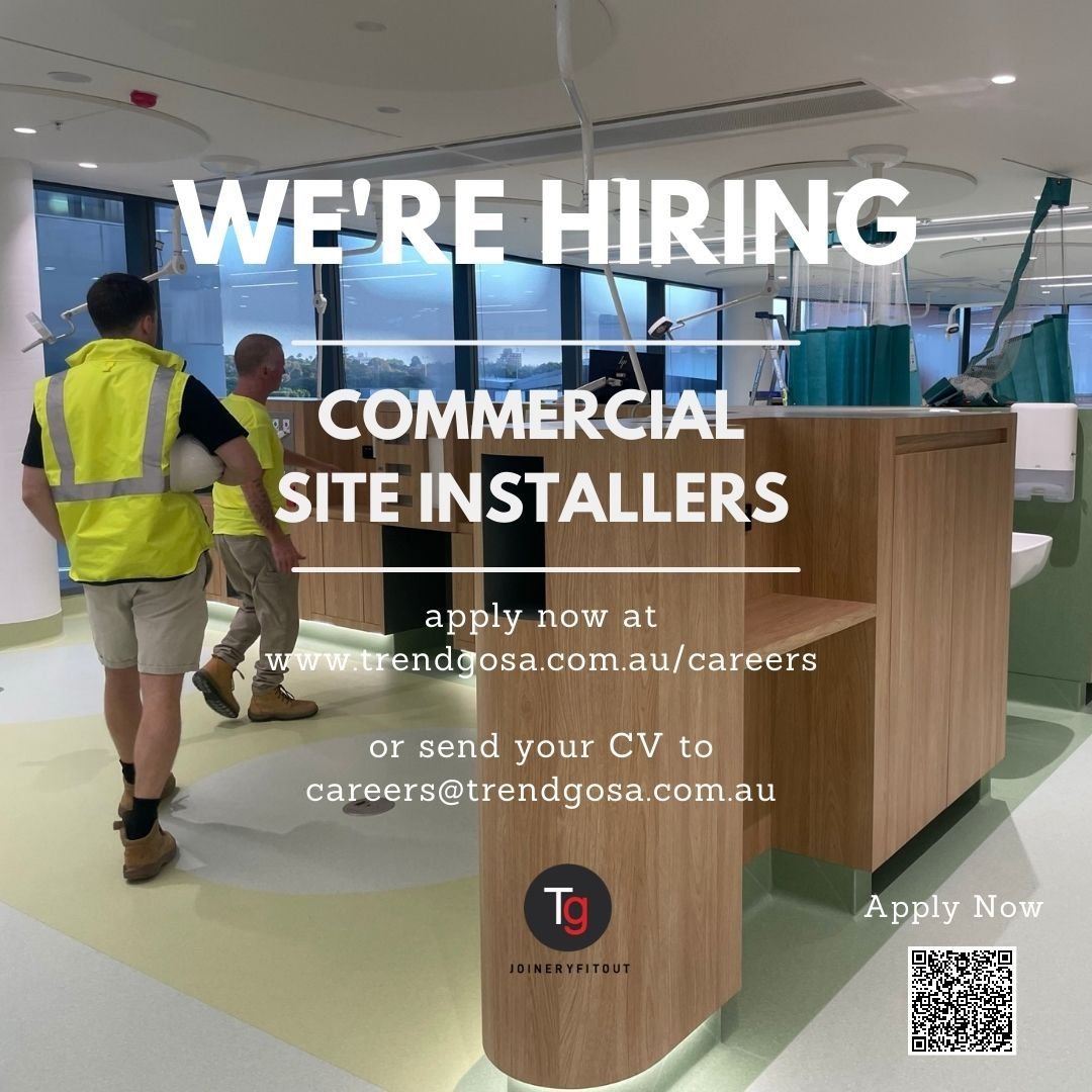 We're expanding our team! 
If you're skilled in commercial joinery installations, scan the QR code, or visit: 

www.trendgosa.com.au/careers

and join us in creating amazing spaces and working on some of Melbourne's highest profile projects
#Trendgos