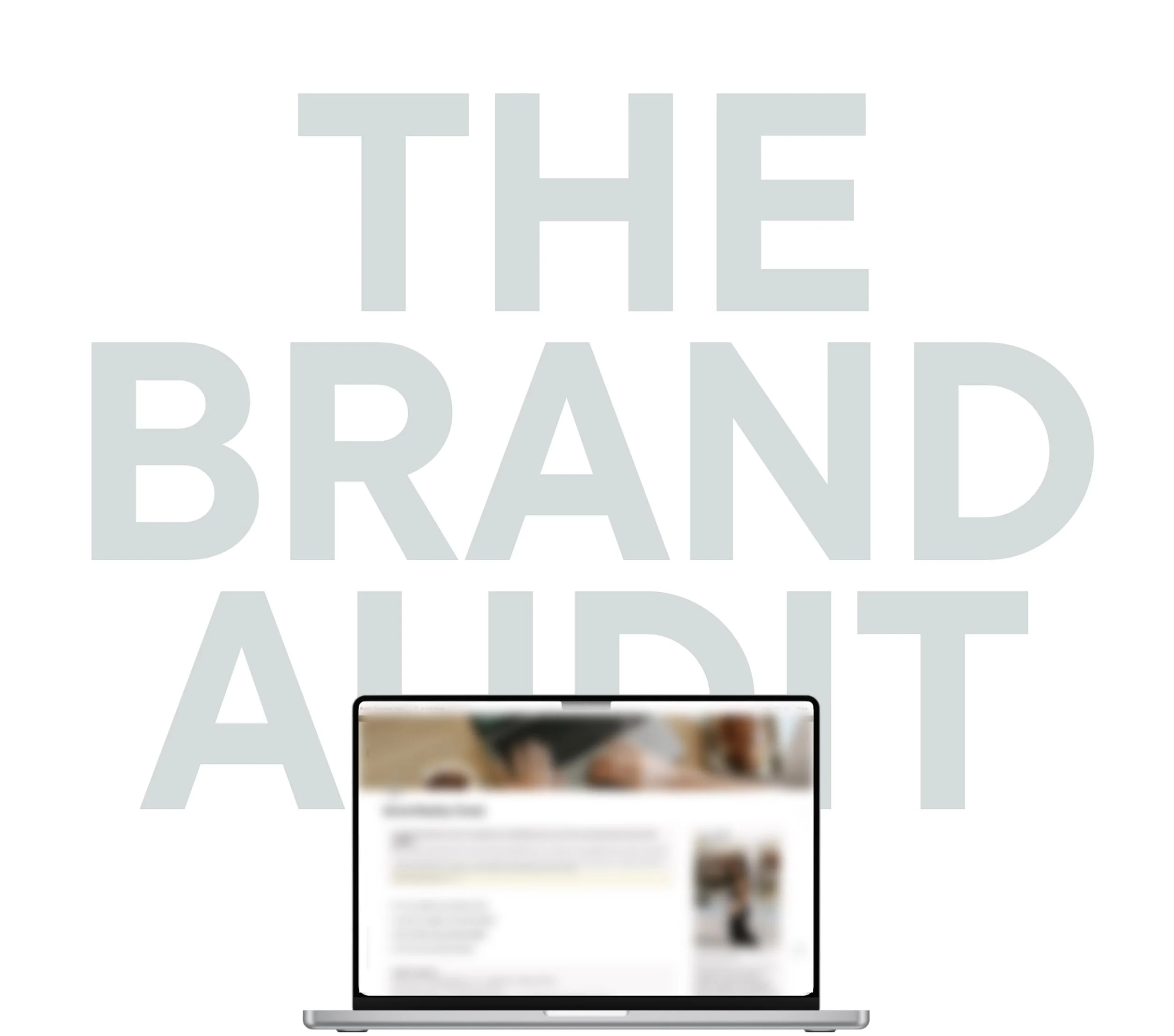 The image shows a computer monitor displaying a webpage, with a background that features large, semi-transparent text reading 'THE BRAND'.