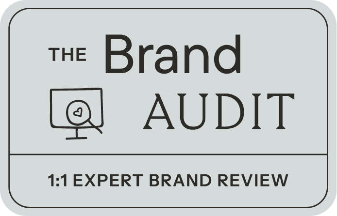 Logo for The Brand Audit, with a computer icon, emphasizing 1:1 expert brand review.
